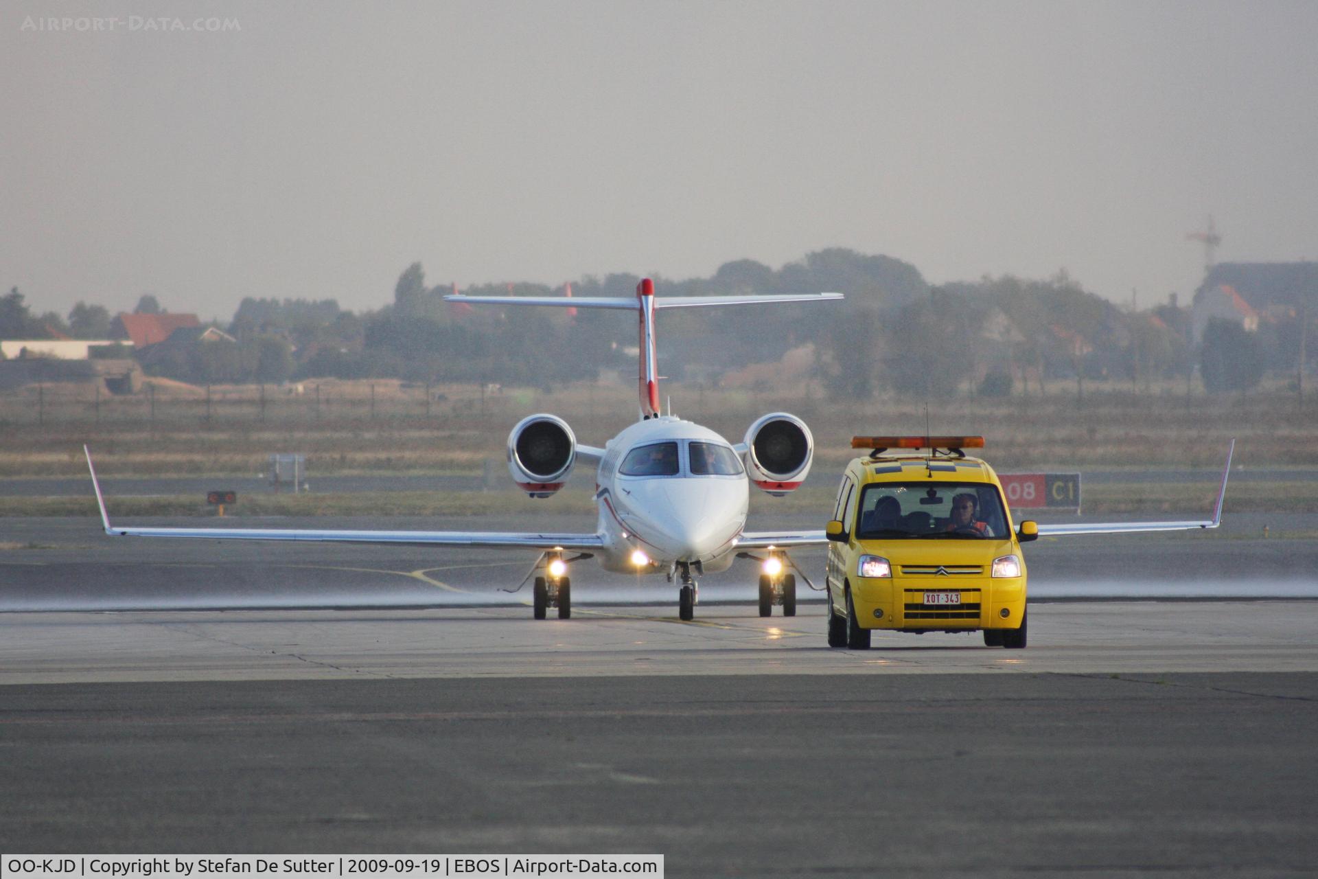 OO-KJD, 2009 Learjet 45 C/N 45-404, Water salute by the fire brigade after its arrival in EBOS. Was supposed to be based here.