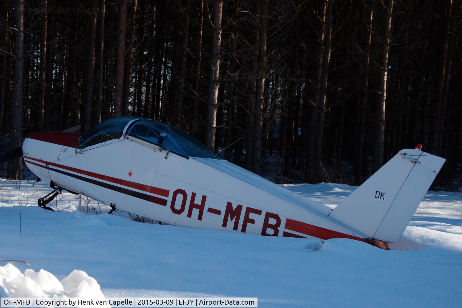 OH-MFB, 1963 Malmo MFI-9 Junior C/N 12, This MFI-9 looks like it has been abandoned in the snow behind the Aviation Museum of Central Finland in Tikkakoski.