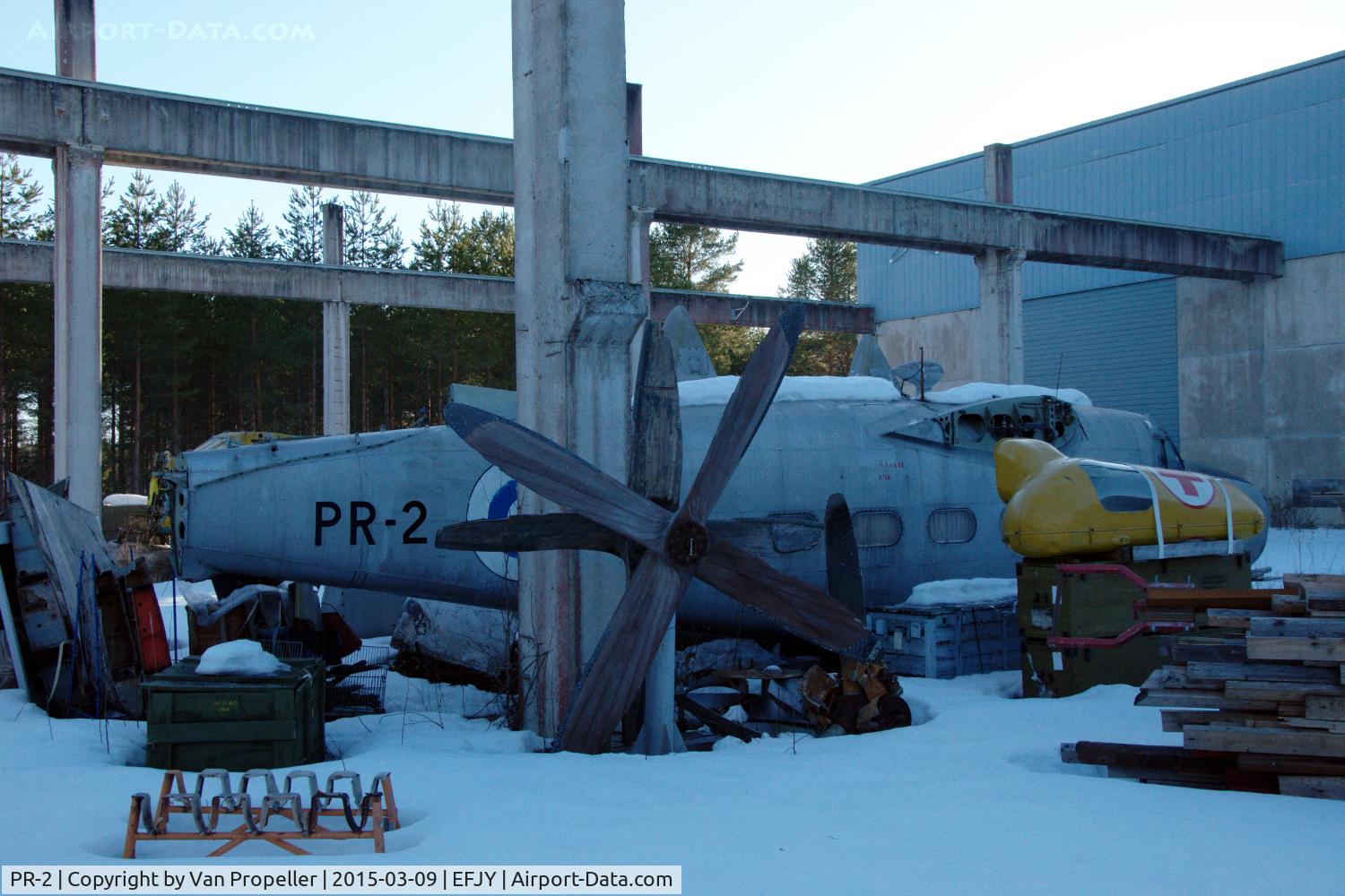 PR-2, Hunting Percival P-66 Pembroke C53 C/N P66/70, Pembroke C53 of the Finnish Air Force in storage in pieces behind the Aviation Museum of Central Finland in Tikkakoski.