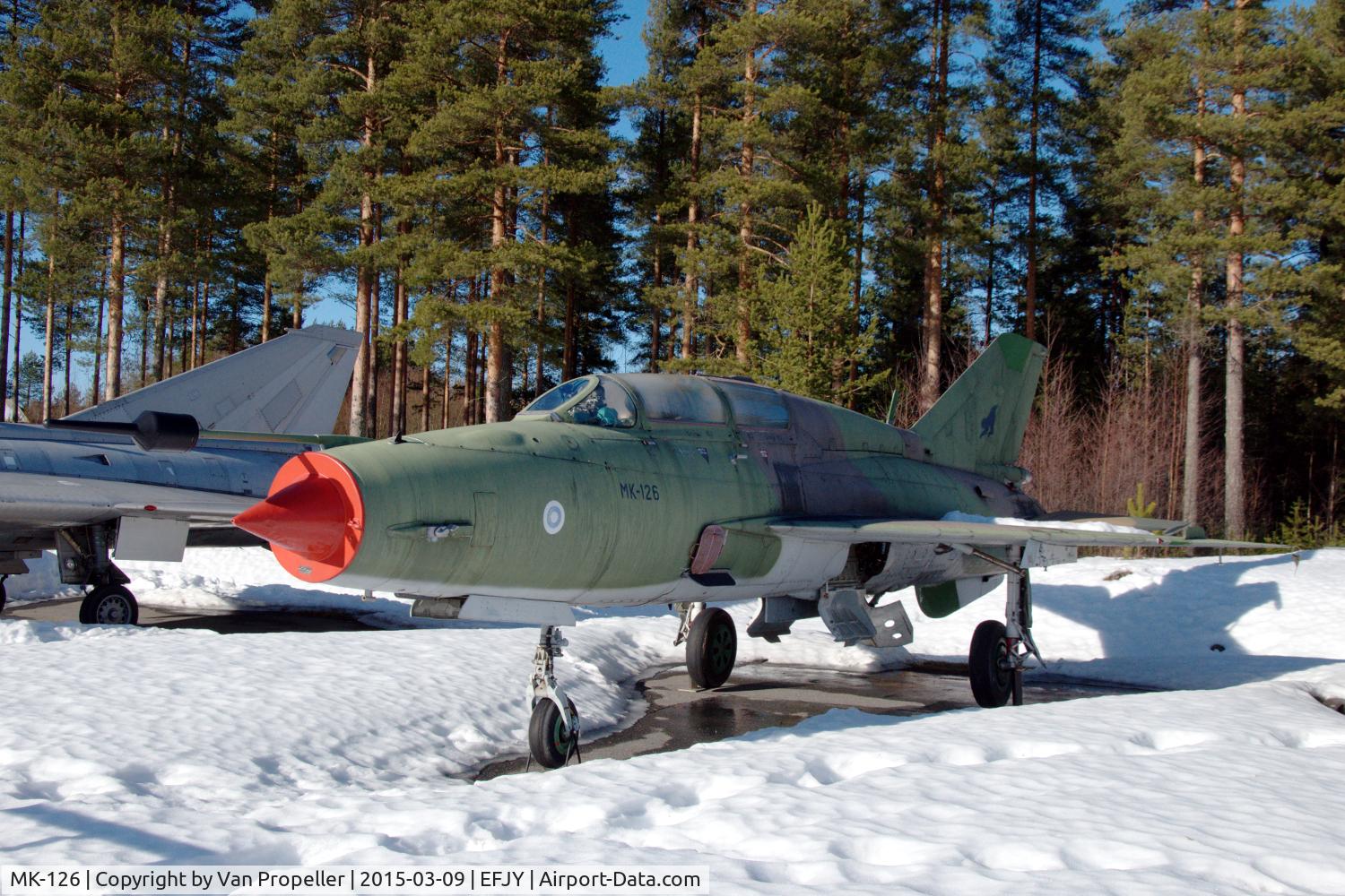 MK-126, Mikoyan-Gurevich MIG-21UM C/N N516999410, MiG-21UM trainer of the Finnish Air Force at the Aviation Museum of Central Finland at Tikkakoski.