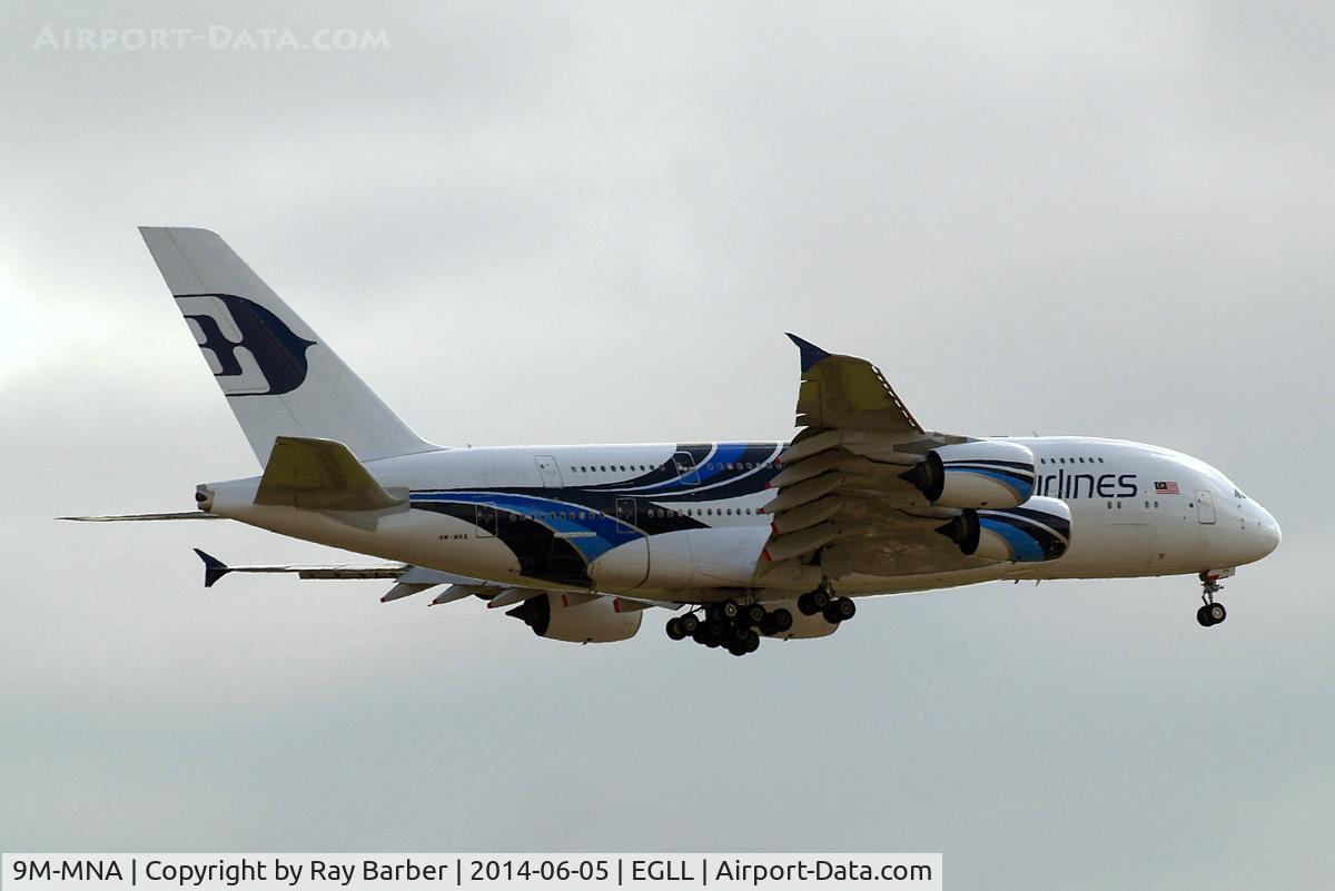 9M-MNA, 2011 Airbus A380-841 C/N 078, 9M-MNA   Airbus A380-841 [078] (Malaysia Airlines) Home~G 05/06/2014. On approach 27L.