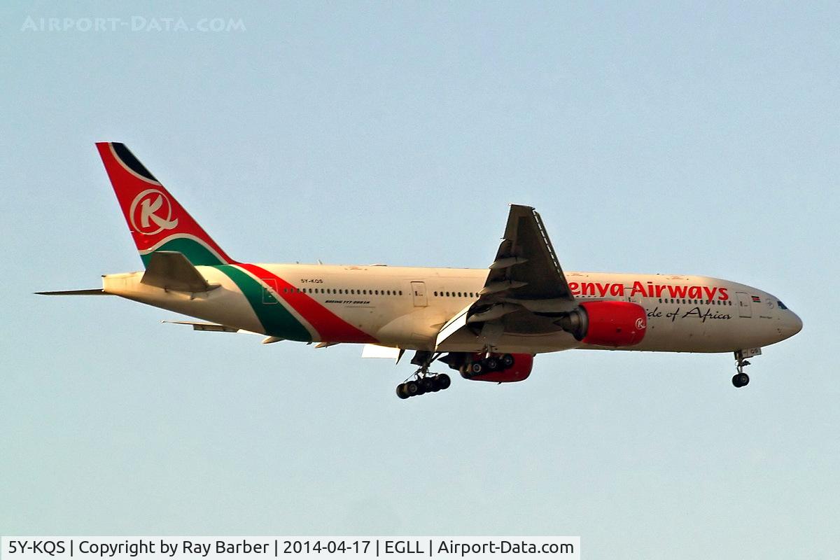 5Y-KQS, 2005 Boeing 777-2U8/ER C/N 33683, Boeing 777-2U8ER [33683] (Kenya Airways) Home~G 17/04/2014. On approach 27L.