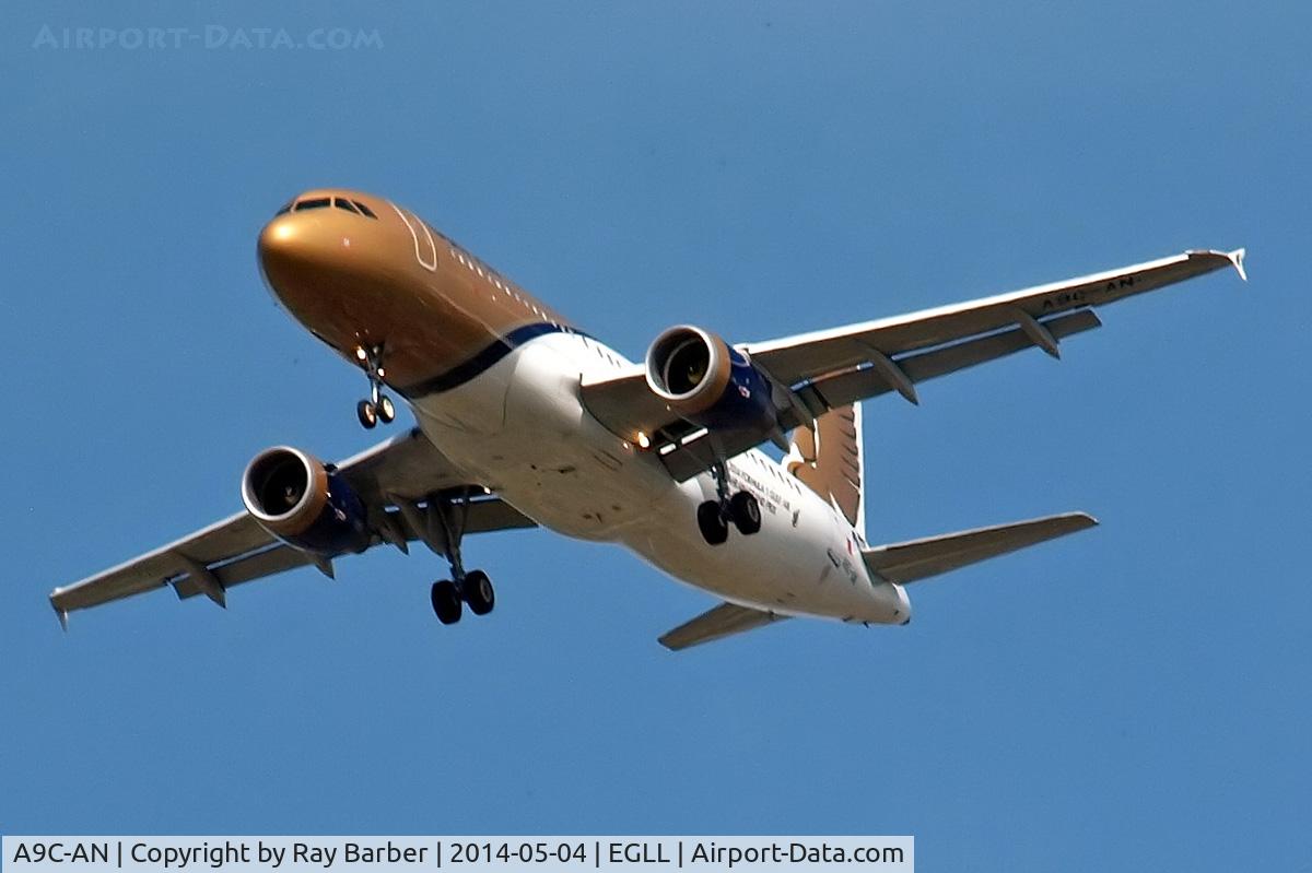 A9C-AN, 2011 Airbus A320-214 C/N 4865, Airbus A320-214 [4865] (Gulf Air) Home~G 04/05/2014. On approach 27R.