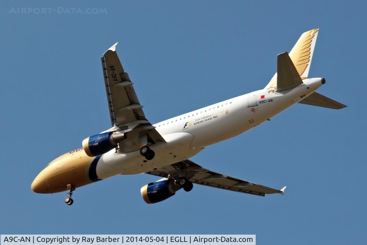 A9C-AN, 2011 Airbus A320-214 C/N 4865, Airbus A320-214 [4865] (Gulf Air) Home~G 04/05/2014. On approach 27R.