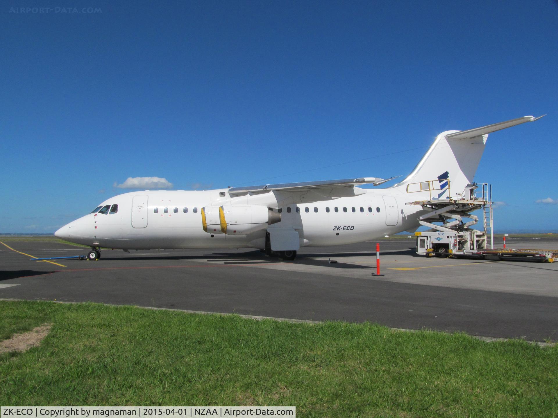 ZK-ECO, 1989 British Aerospace BAe.146-200 C/N E2130, After being in open storage for a few months - looks like a new owner may be about to use this. Old logo in process of being painted out.