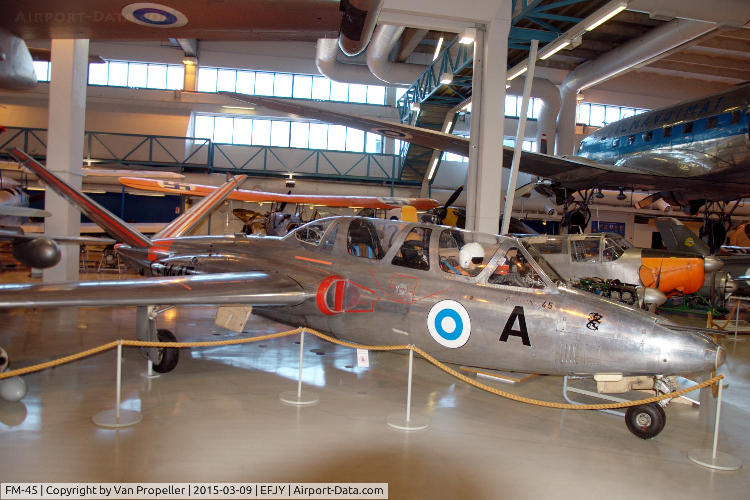FM-45, Fouga (Valmet) CM-170R Magister C/N FM-45, Magister of the Finnish Air Force displayed at the Aviation Museum of Central Finland at Tikkakoski.