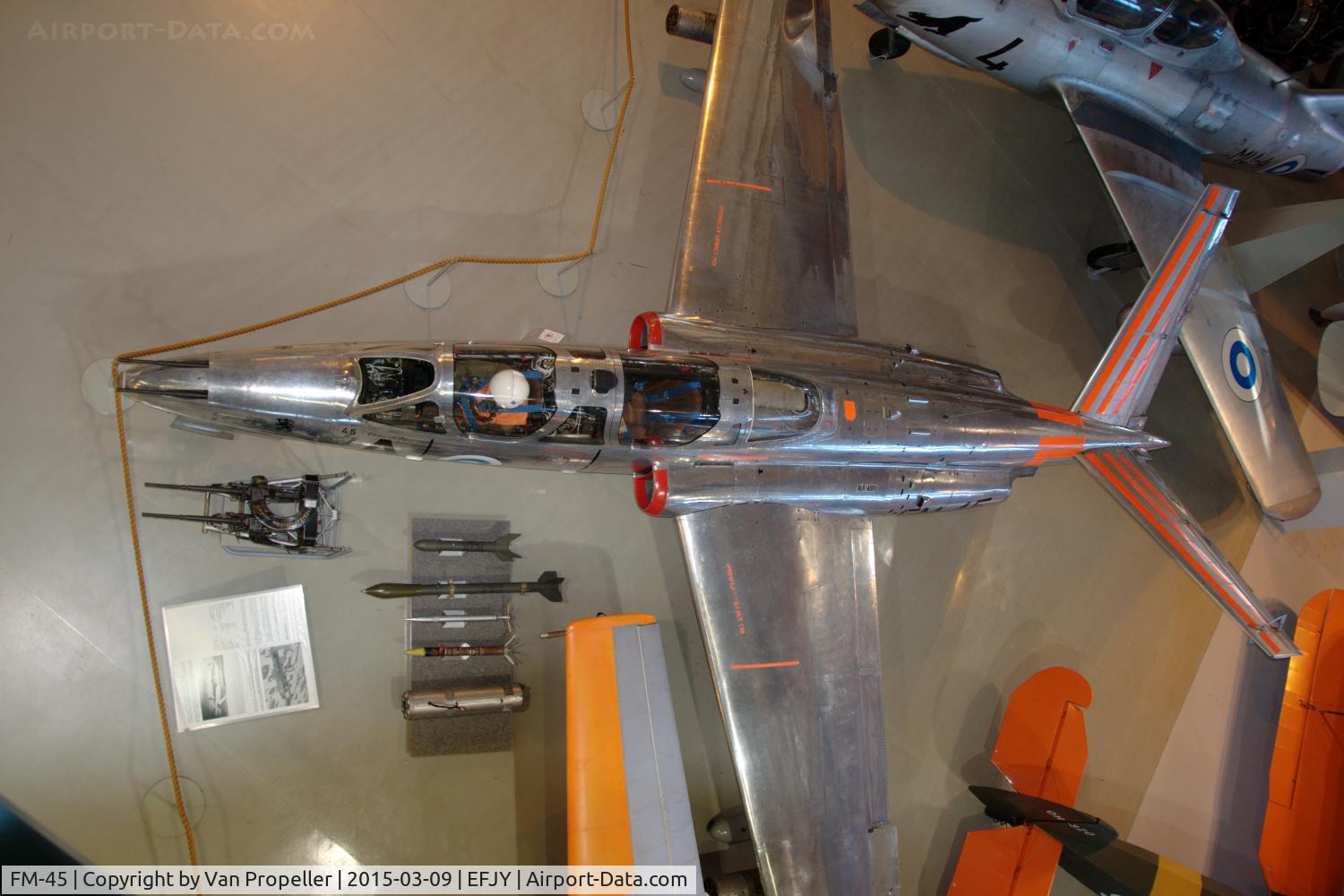 FM-45, Fouga (Valmet) CM-170R Magister C/N FM-45, Magister of the Finnish Air Force displayed at the Aviation Museum of Central Finland at Tikkakoski.