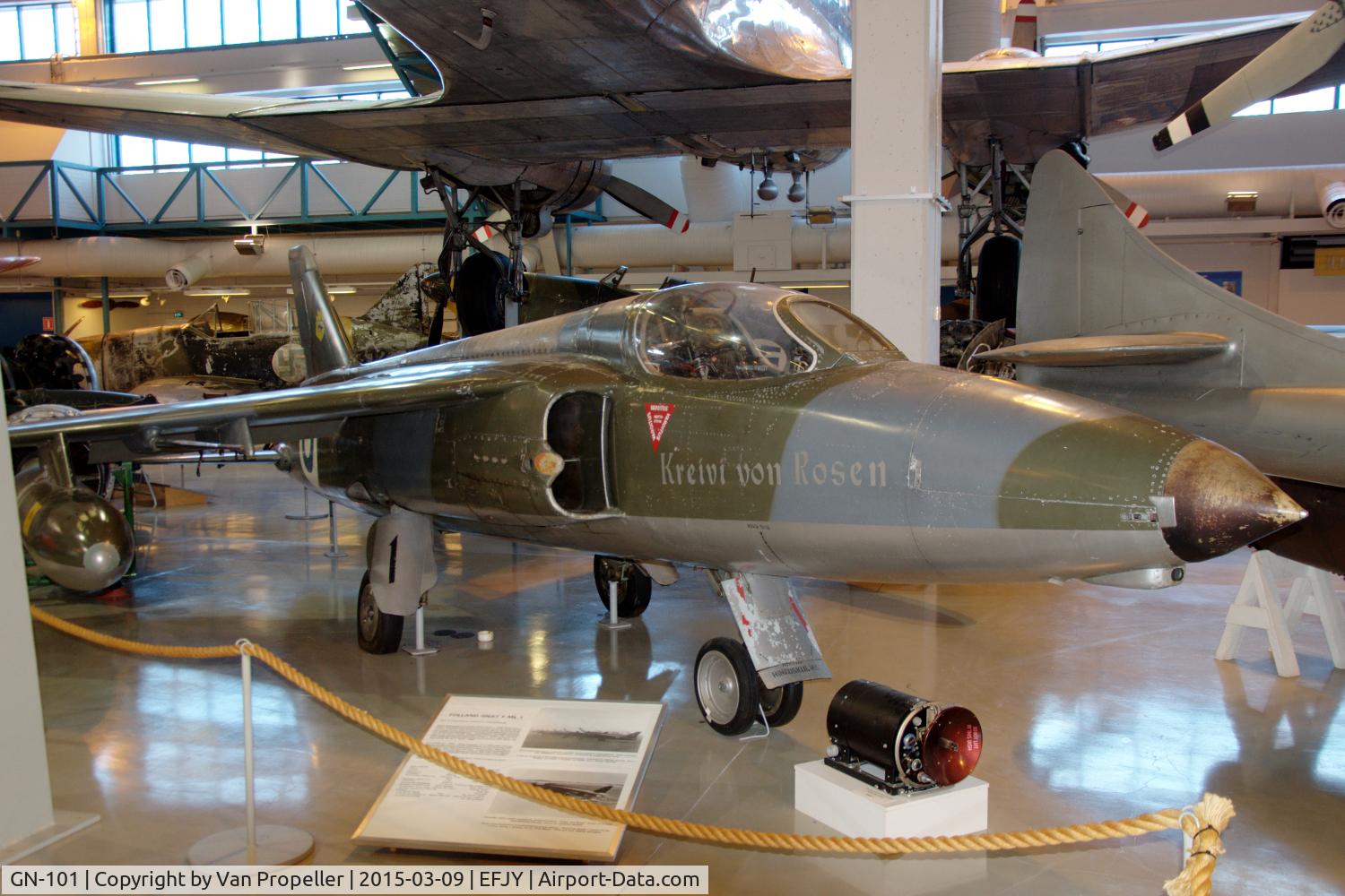 GN-101, Folland Gnat F.1 (Fo-141) C/N FL8, Folland Gnat F.1 fighter of the Finnish Air Force preserved in the Aviation Museum of Central Finland at Tikkakoski.