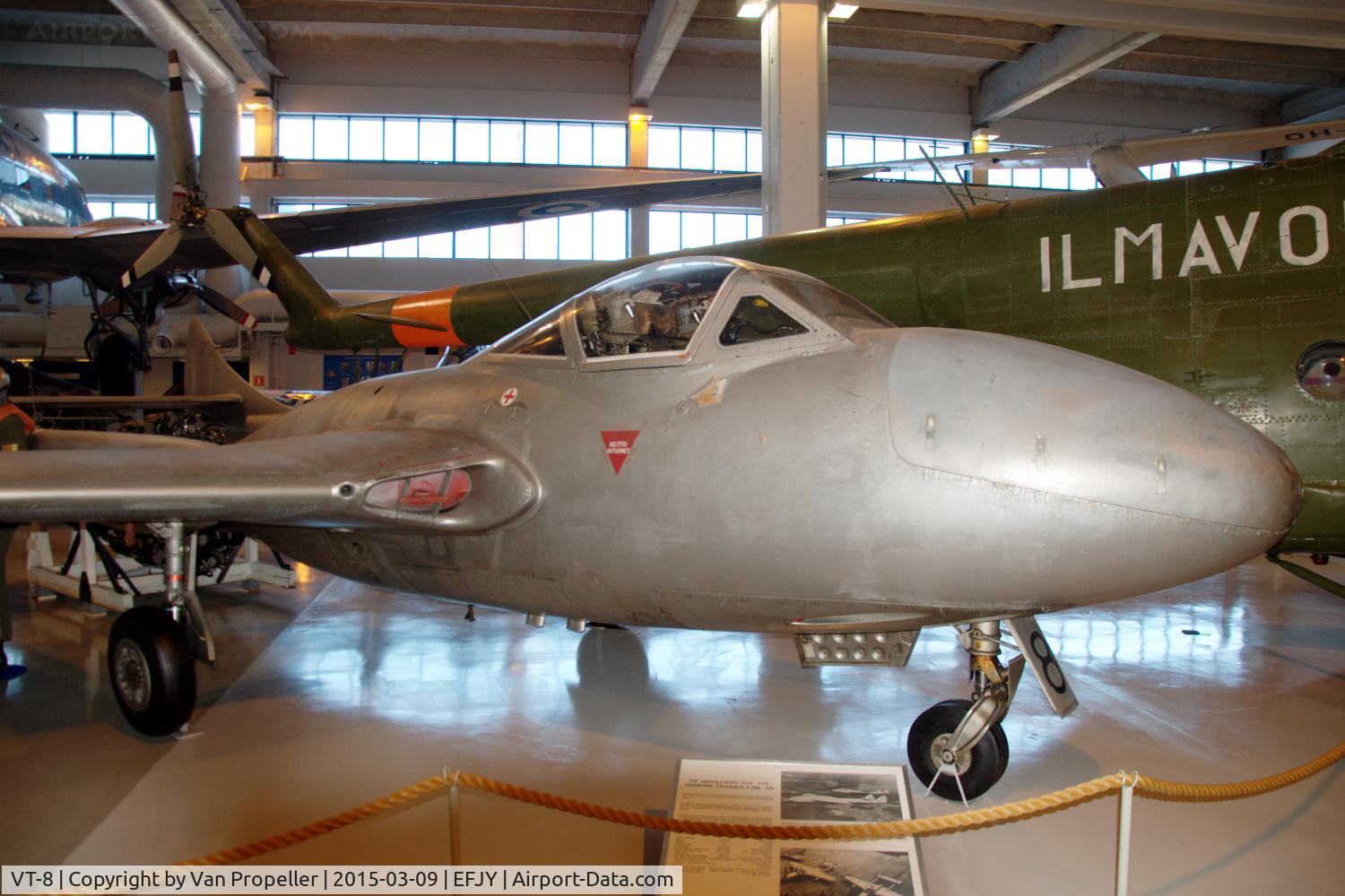 VT-8, De Havilland DH-115 Vampire T.55 C/N 15719, Vampire T.55 of the Finnish Air Force preserved in the Aviation Museum of Central Finland at Tikkakoski.