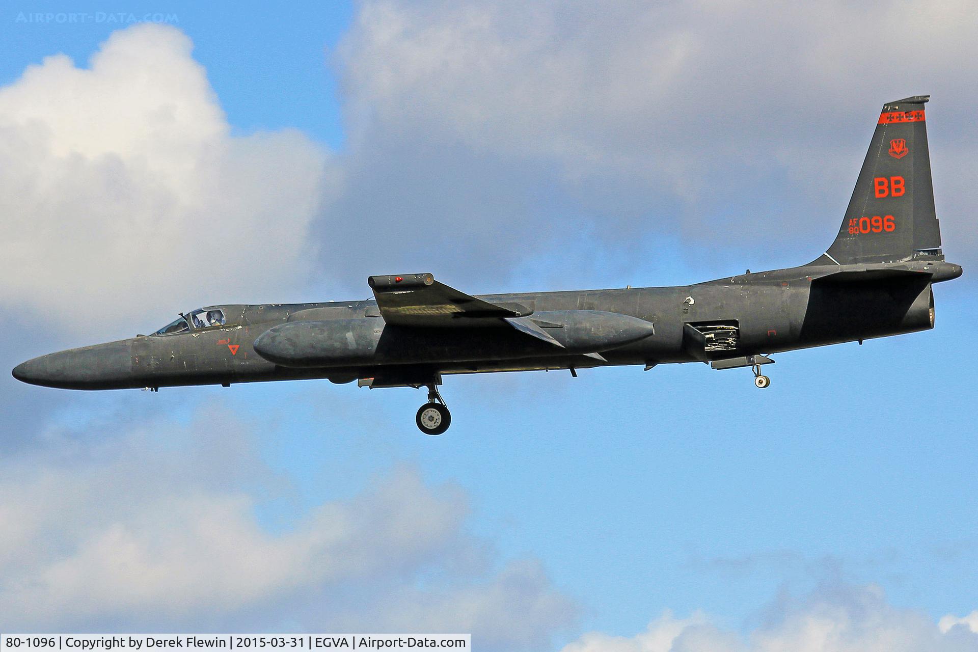 80-1096, 1980 Lockheed U-2S Dragon Lady C/N 096, U-2S, callsign Dragon 21, coded BB, Beale AFB California based, 9th Reconnaissance Wing, seen prior to touching down on runway 27.