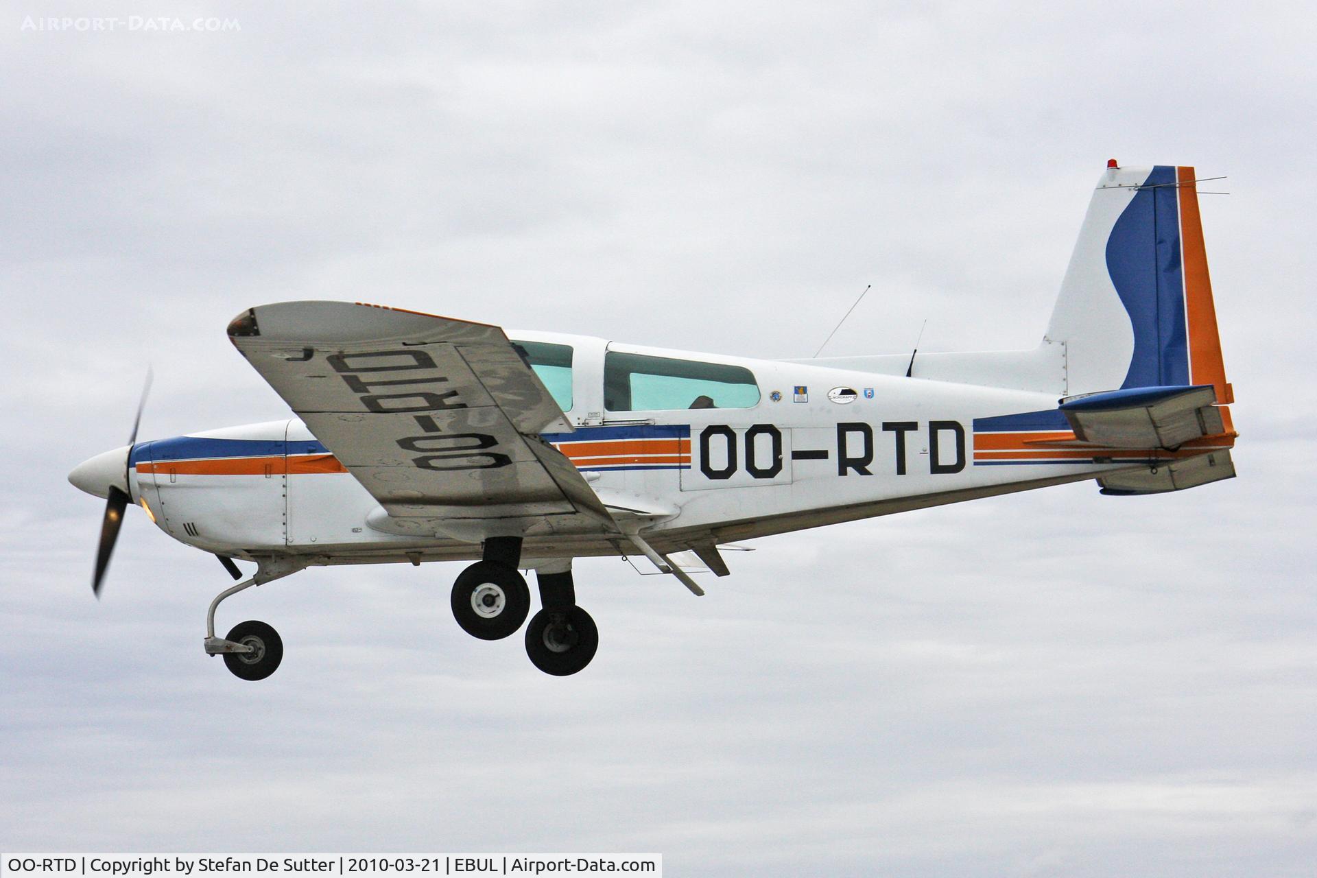 OO-RTD, 1979 Grumman American AA-5A Cheetah C/N AA5A-0826, Short final rwy 07 @ EBUL. First picture.