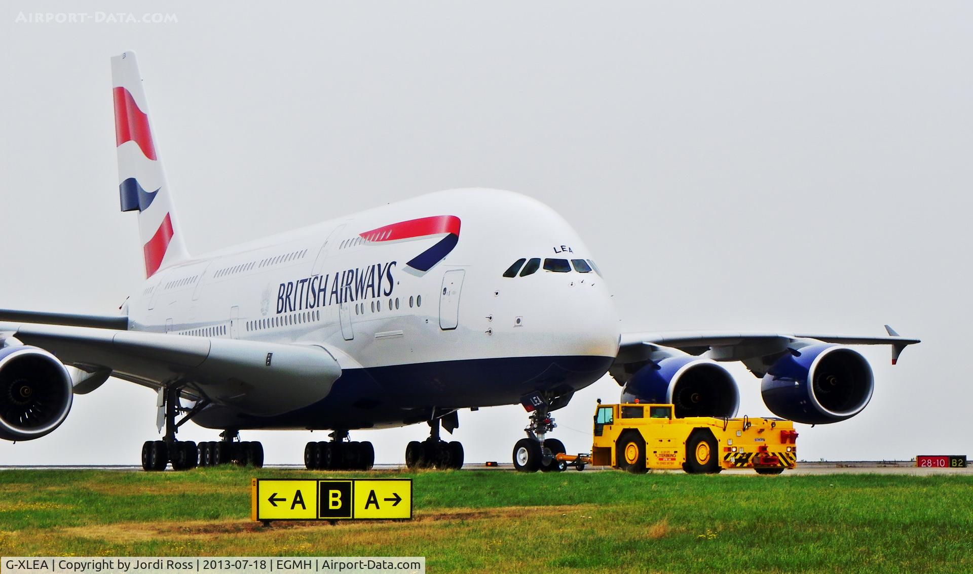 G-XLEA, 2012 Airbus A380-841 C/N 095, A dull day at Manston brightened up by BA's 1st SuperJumbo