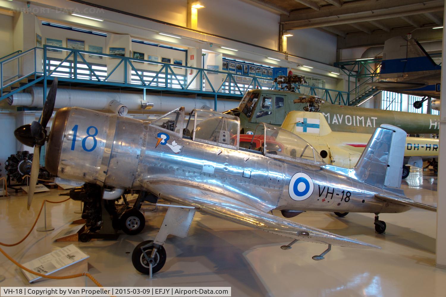 VH-18, Valmet Vihuri II C/N II/17, Valmet Vihuri trainer of the Finnish Air Force preserved in the Aviation Museum of Central Finland at Tikkakoski.