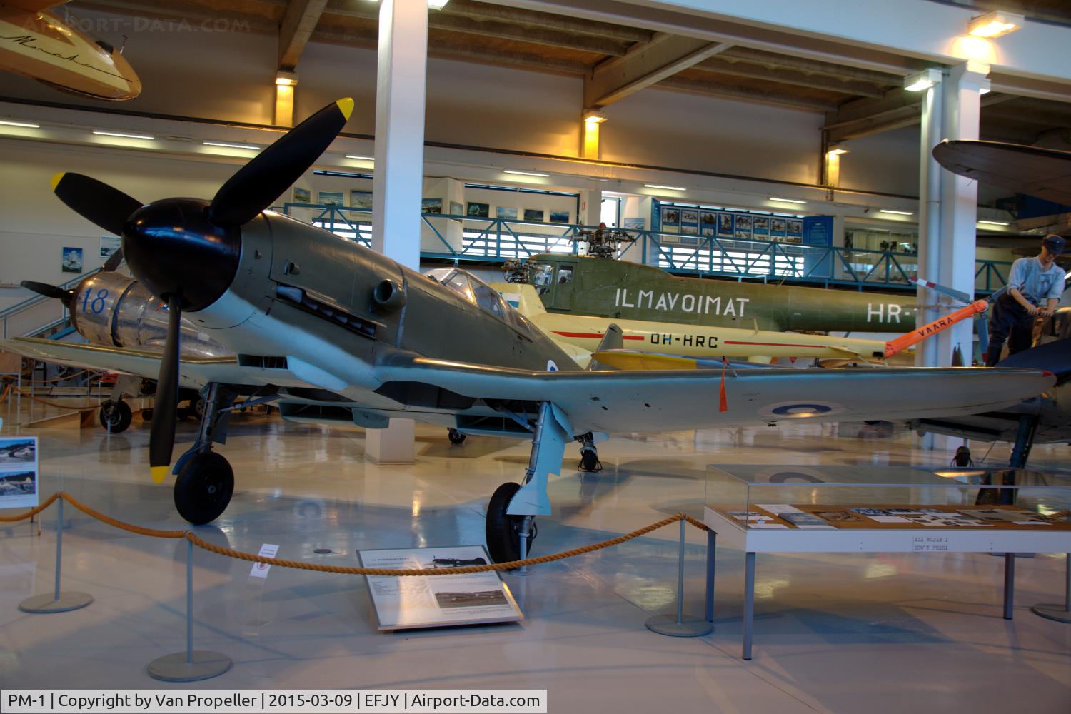 PM-1, 1945 VL Pyörremyrsky C/N 1, VL Pyörremyrsky (Hurricane) wooden fighter prototype preserved in the Aviation Museum of Central Finland at Tikkakoski.  It was developed during WW2 for the Finnish Air Force, first flight 21 nov. 1945. The project was cancelled soon afterwards.