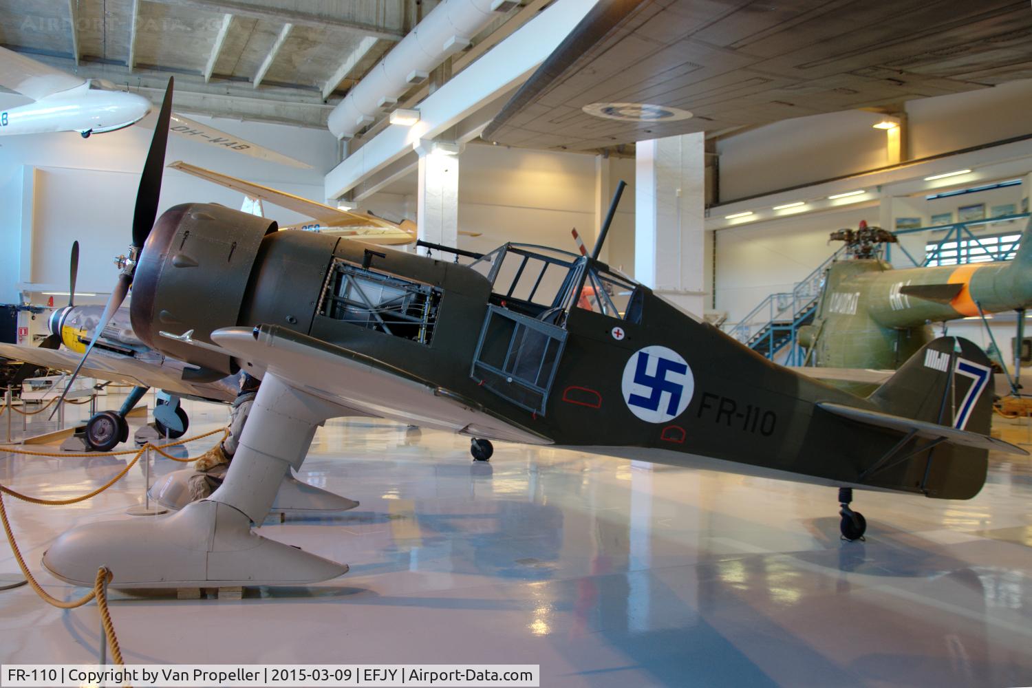FR-110, Fokker D.XXI C/N III/11, Fokker D.XXI fighter of the Finnish Air Force preserved at the Aviation Museum of Central Finland at Tikkakoski. Equipped with skis.