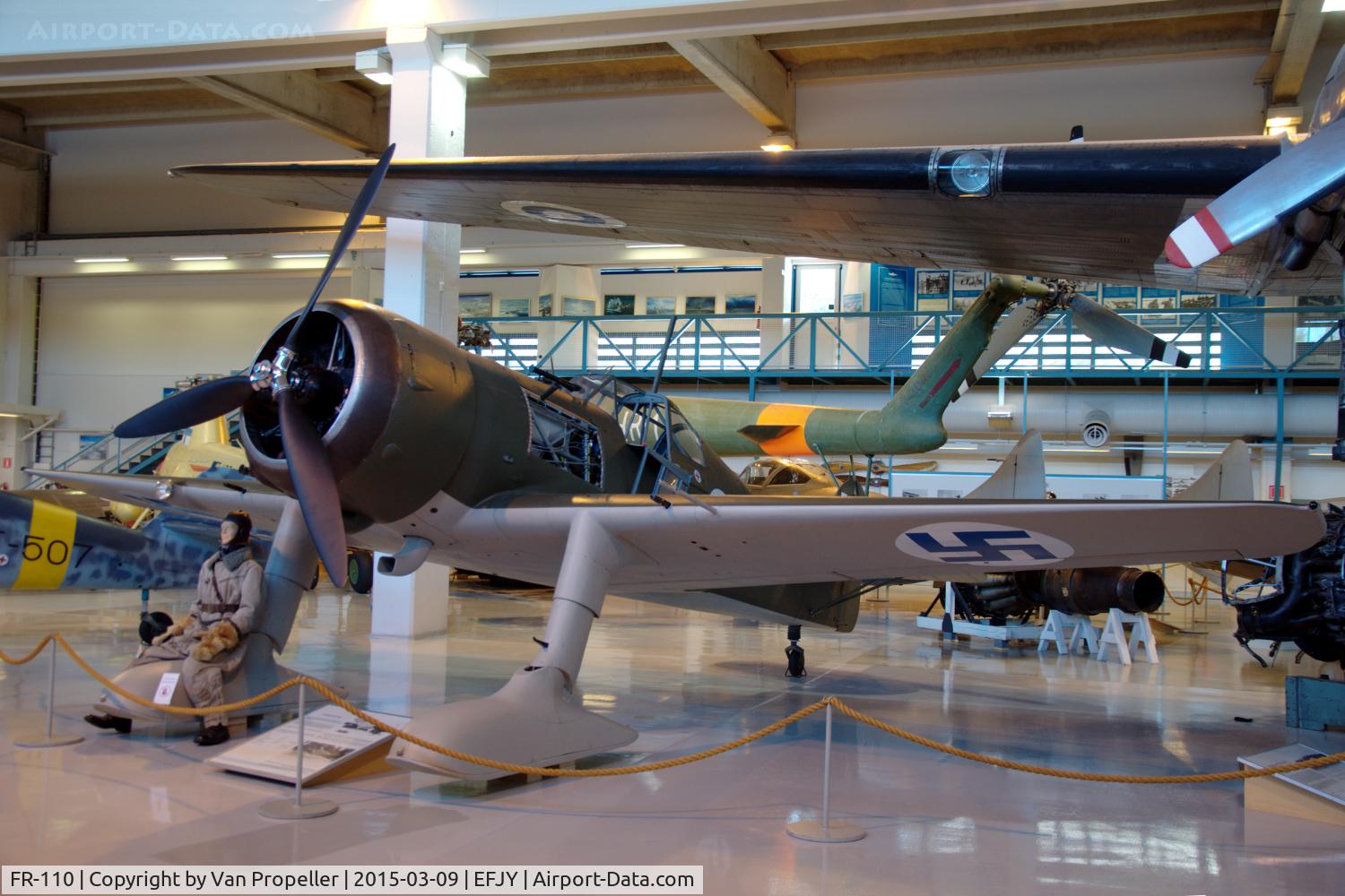 FR-110, Fokker D.XXI C/N III/11, Fokker D.XXI fighter of the Finnish Air Force preserved at the Aviation Museum of Central Finland at Tikkakoski. Equipped with skis.