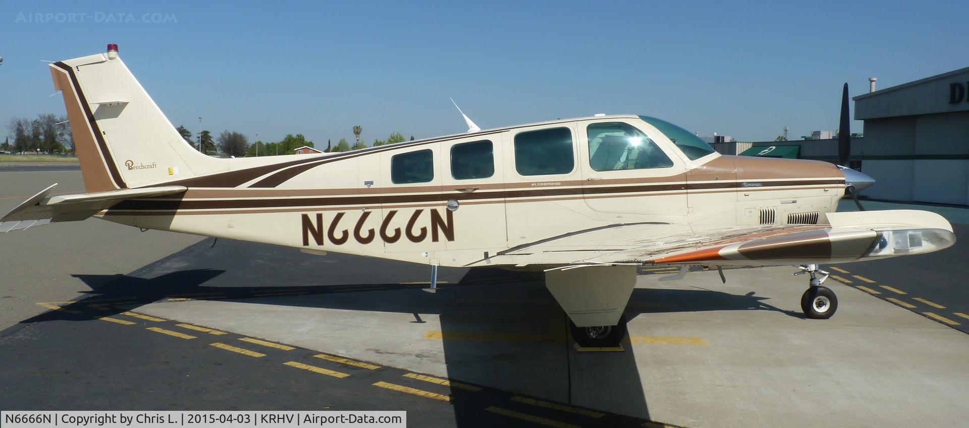 N6666N, 1984 Beech B36TC Bonanza C/N EA-442, A cool transient Beechcraft Bonanza 36 parked at Nice Air.
