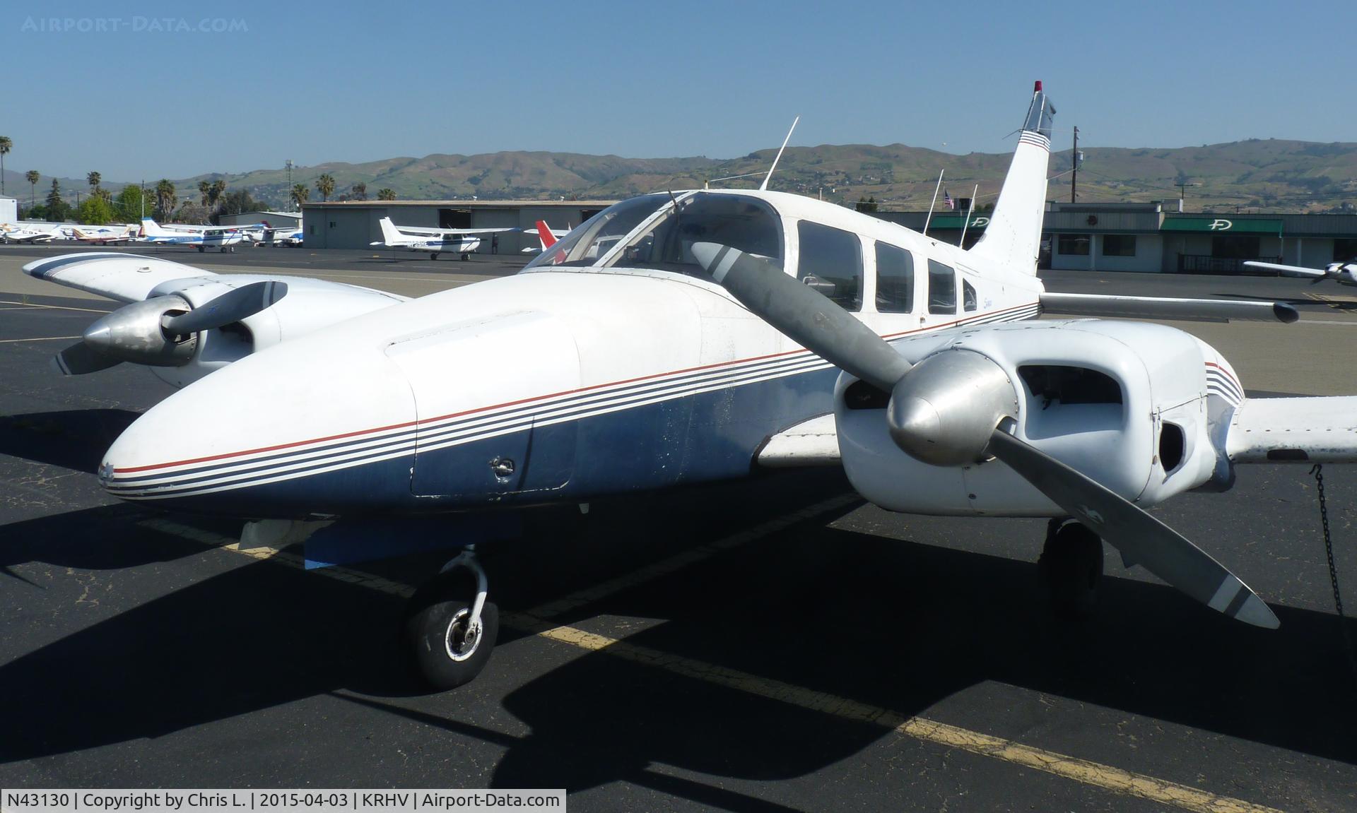 N43130, 1974 Piper PA-34-200 Seneca C/N 34-7450180, A local 1983 Piper Seneca sitting on the Nice Air ramp.