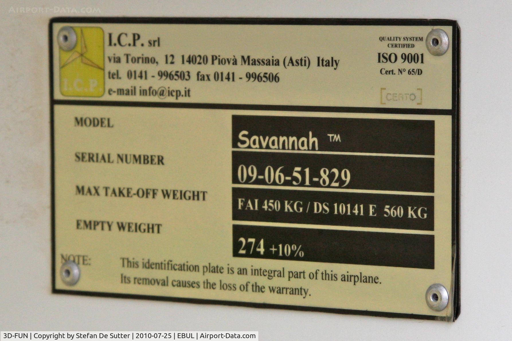 3D-FUN, 2009 ICP MXP-740 Savannah C/N 09-06-51-829, 3D-FUN ID-plate.