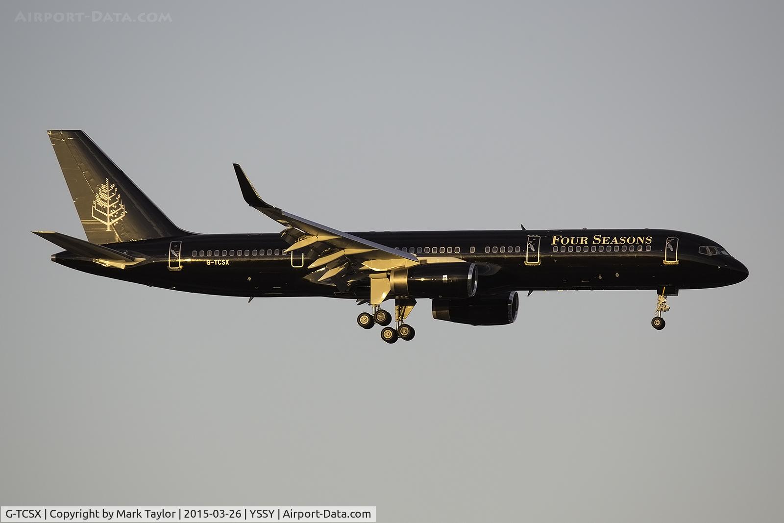 G-TCSX, 1996 Boeing 757-2K2 C/N 26330, TAG Aviation B757 showing Four Seasons logo on Round the World flight