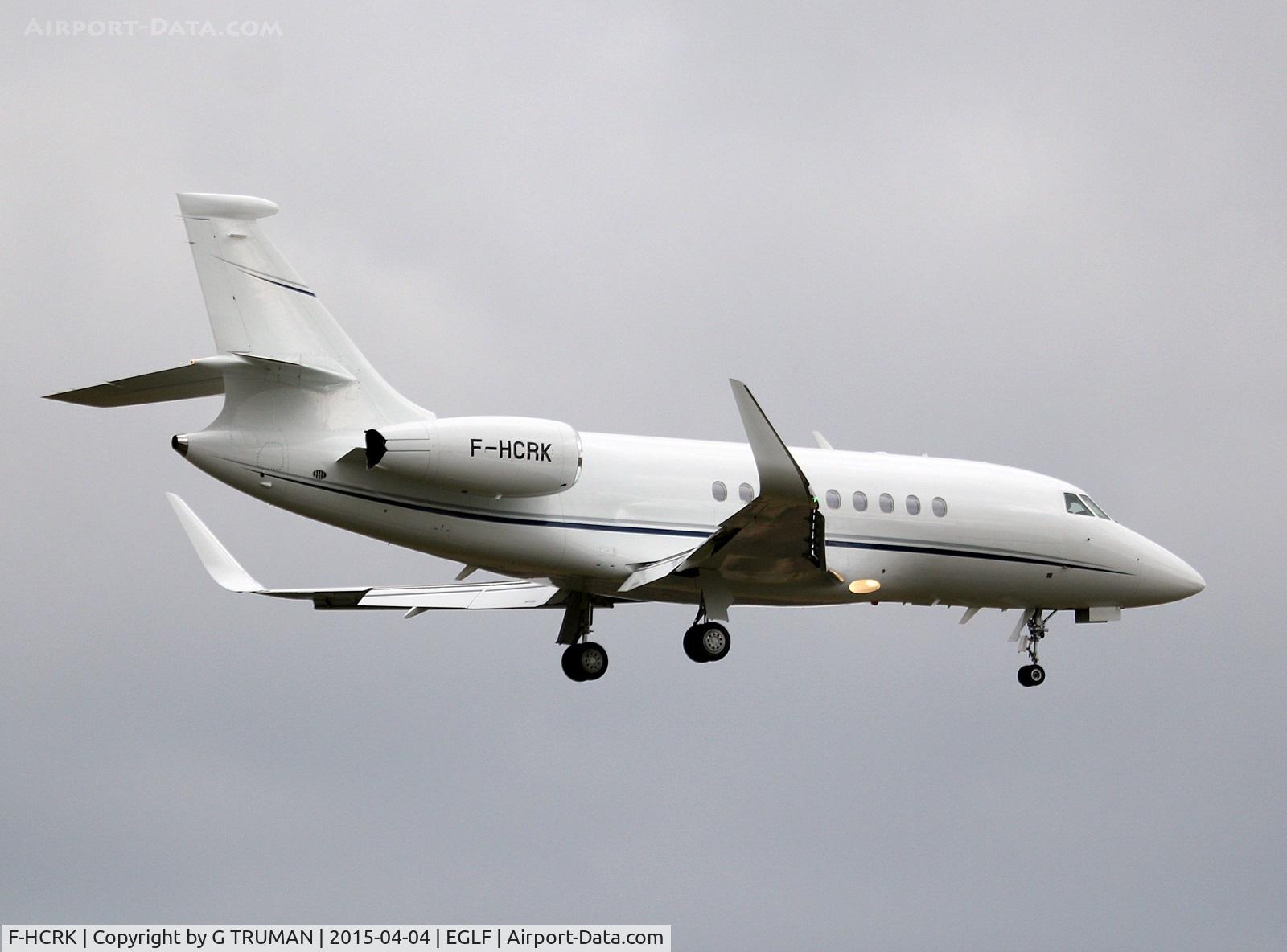 F-HCRK, Dassault Falcon 2000S C/N 707, About to touch down on runway 06 Farnborough