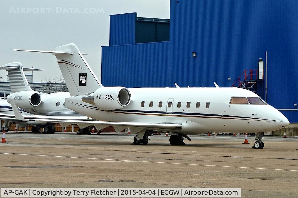AP-GAK, 1999 Bombardier Challenger 604 (CL-600-2B16) C/N 5438, At Luton in April 2015