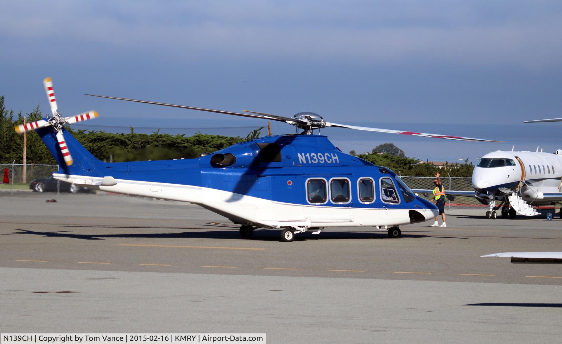 N139CH, 2006 AgustaWestland AW-139 C/N 31063, N139CH departing the Monterey Jet Center after the 2015 AT&T ProAM Golf Tournament on Feb 16th, 2015.