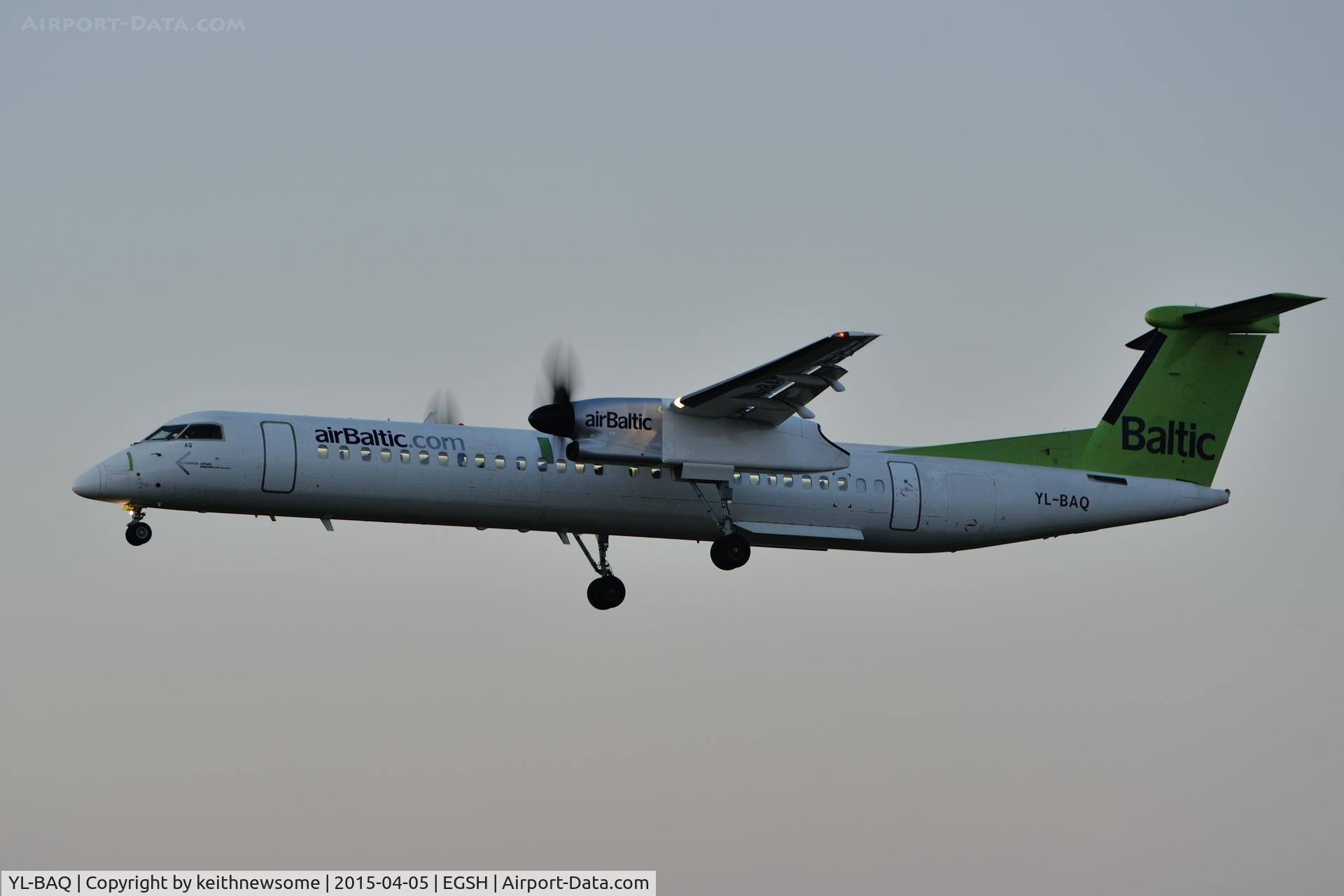 YL-BAQ, 2010 De Havilland Canada DHC-8-402Q Dash 8 C/N 4313, Landing in twilight.