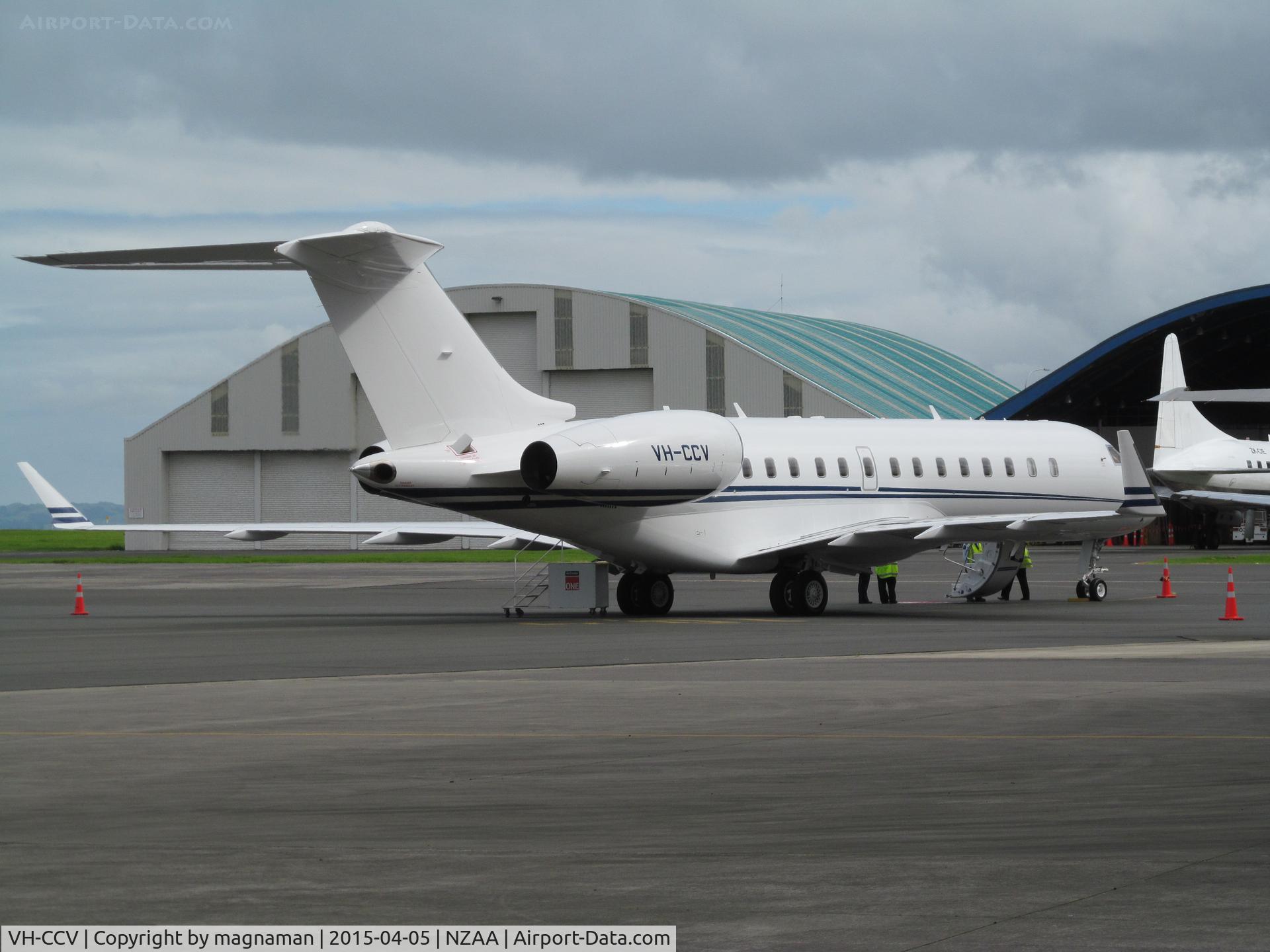 VH-CCV, 2004 Bombardier BD-700-1A10 Global Express C/N 9133, on convair apron - from rear