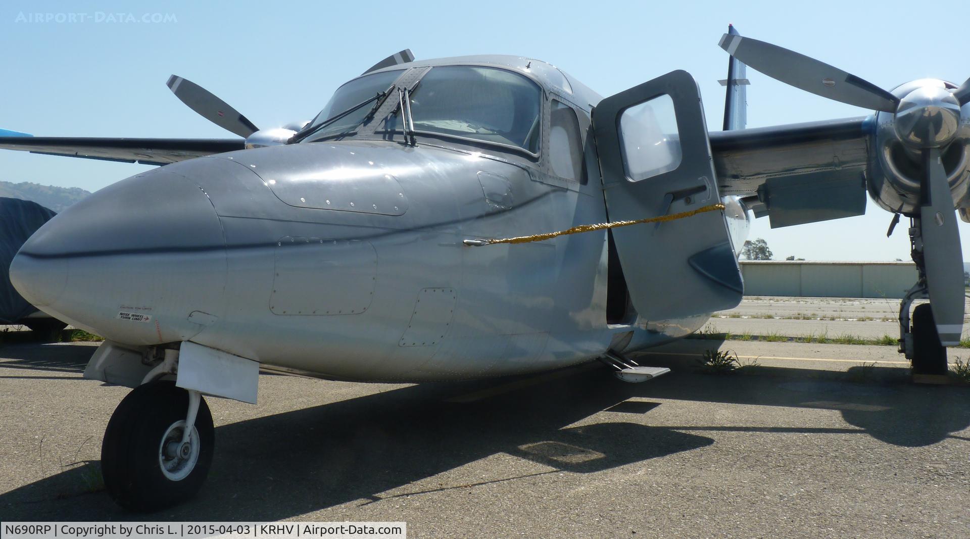 N690RP, 1978 Rockwell International 690B C/N 11493, A very cool local 1978 Aero Commander 690B JetProp sitting at the south tie downs at Reid Hillview. It has been sitting here for the longest time and hasn't flown in a very long time.