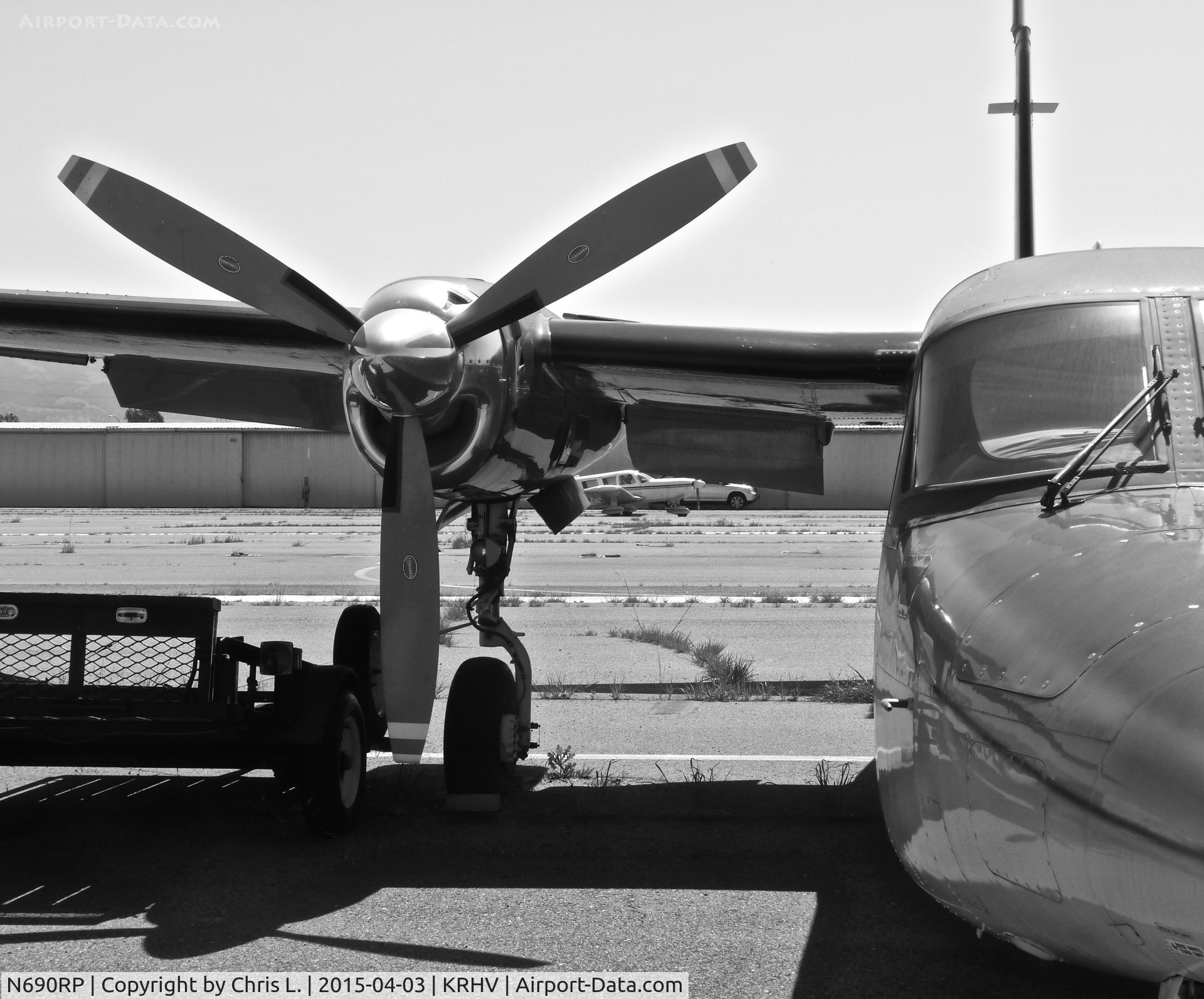 N690RP, 1978 Rockwell International 690B C/N 11493, A local 1978 Aero Commander 690B sitting at the south tie downs.