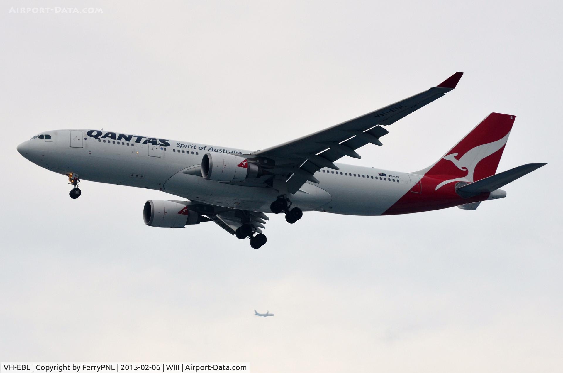 VH-EBL, 2008 Airbus A330-203 C/N 976, Qantas A332 arriving just before dusk.