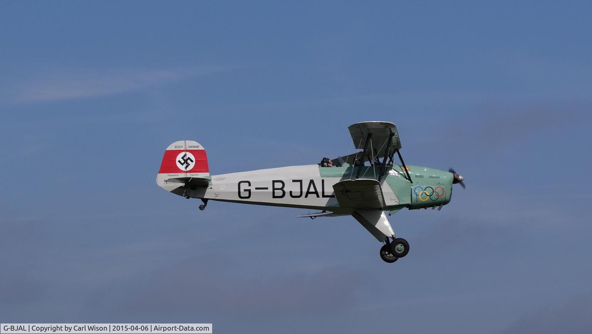 G-BJAL, 1957 Bucker 1-131E Jungmann C/N 1028, Landing at Breighton airfield