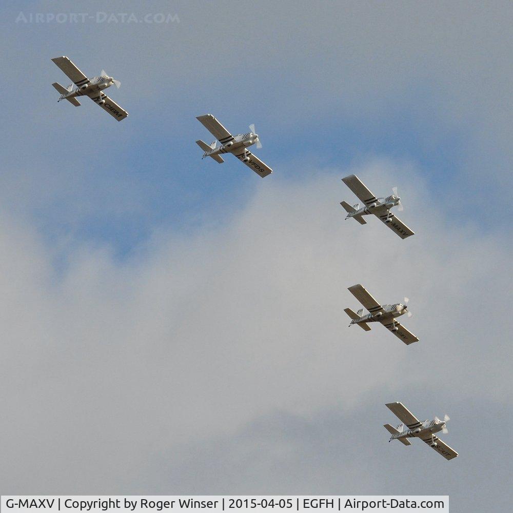 G-MAXV, 2000 Vans RV-4 C/N PFA 181-13266, Approaching Runway 22 at Swansea Airport leading Team Raven in a 5-ship formation.