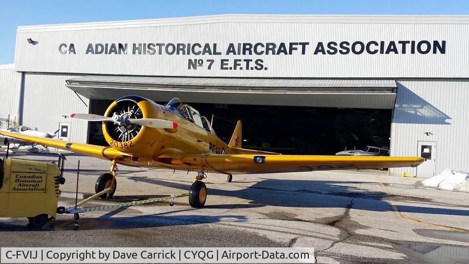 C-FVIJ, 1952 Canadian Car & Foundry T-6 Harvard Mk.4 C/N CCF4-173, Back in its new home in Windsor, CYQG. Housed at the Canadian Historical Aircraft Association.