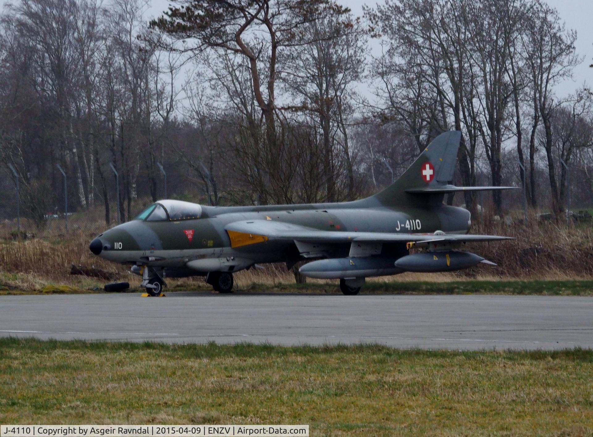 J-4110, 1972 Hawker Hunter F.58A C/N HABL-003079, Photo at Stavanger Airport Sola, Norway