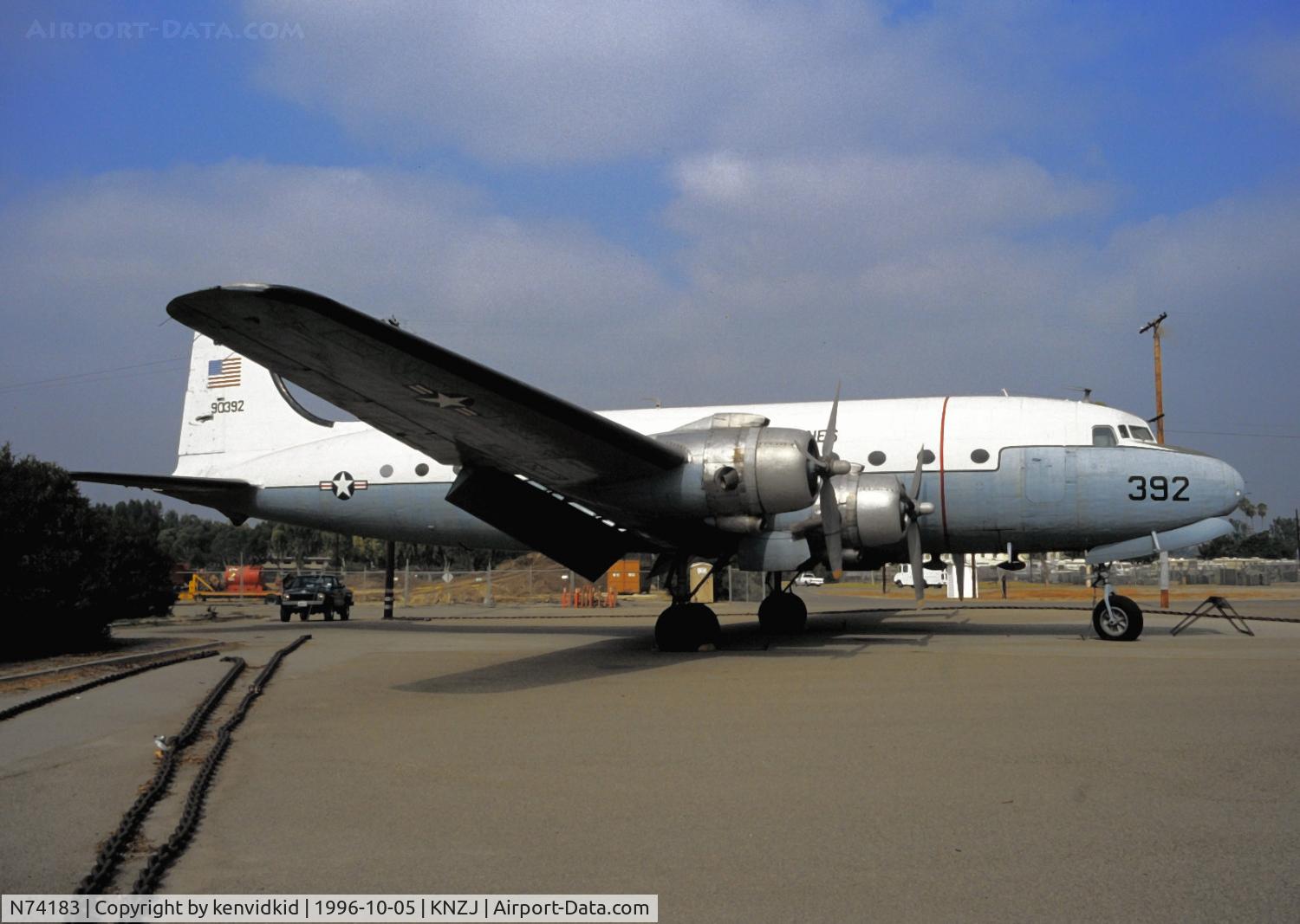 N74183, 1943 Douglas C-54A Skymaster (DC-4) C/N 10314, Copied from slide.
Painted as 90392 originally 42-77209 USAF.