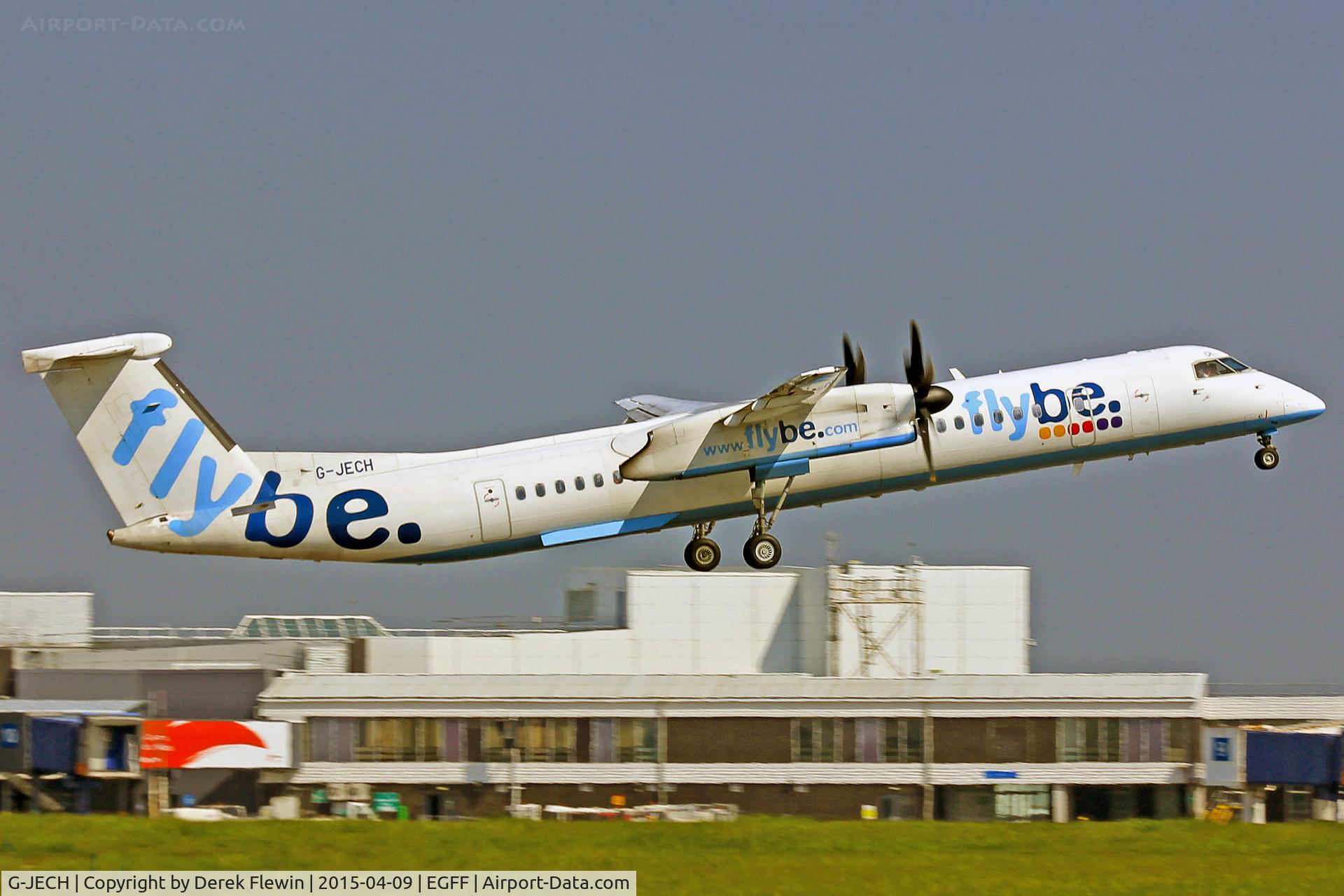 G-JECH, 2005 De Havilland Canada DHC-8-402Q Dash 8 C/N 4103, Dash 8, Flybe, Newquay based, call sign Jersey 7UA, previously N4744W, G-BEDA, departing runway 30 en-route to Belfast City.