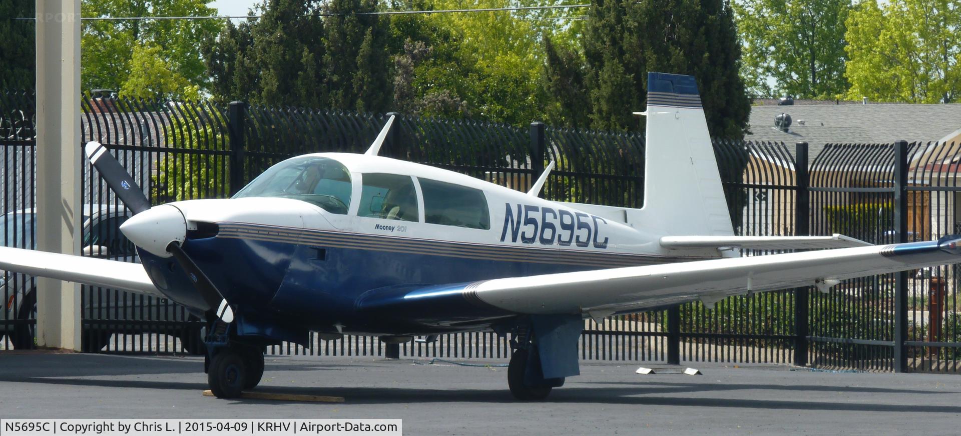 N5695C, 1983 Mooney M20J 201 C/N 24-1410, Modesto-based 1983 Mooney M20J sitting in front of the local avionics shop.