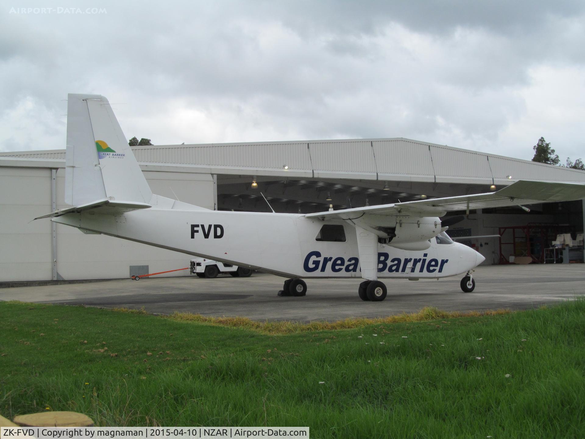 ZK-FVD, 1973 Britten-Norman BN-2A-26 Islander C/N 316, Outside hawker pacific receiving attention.
