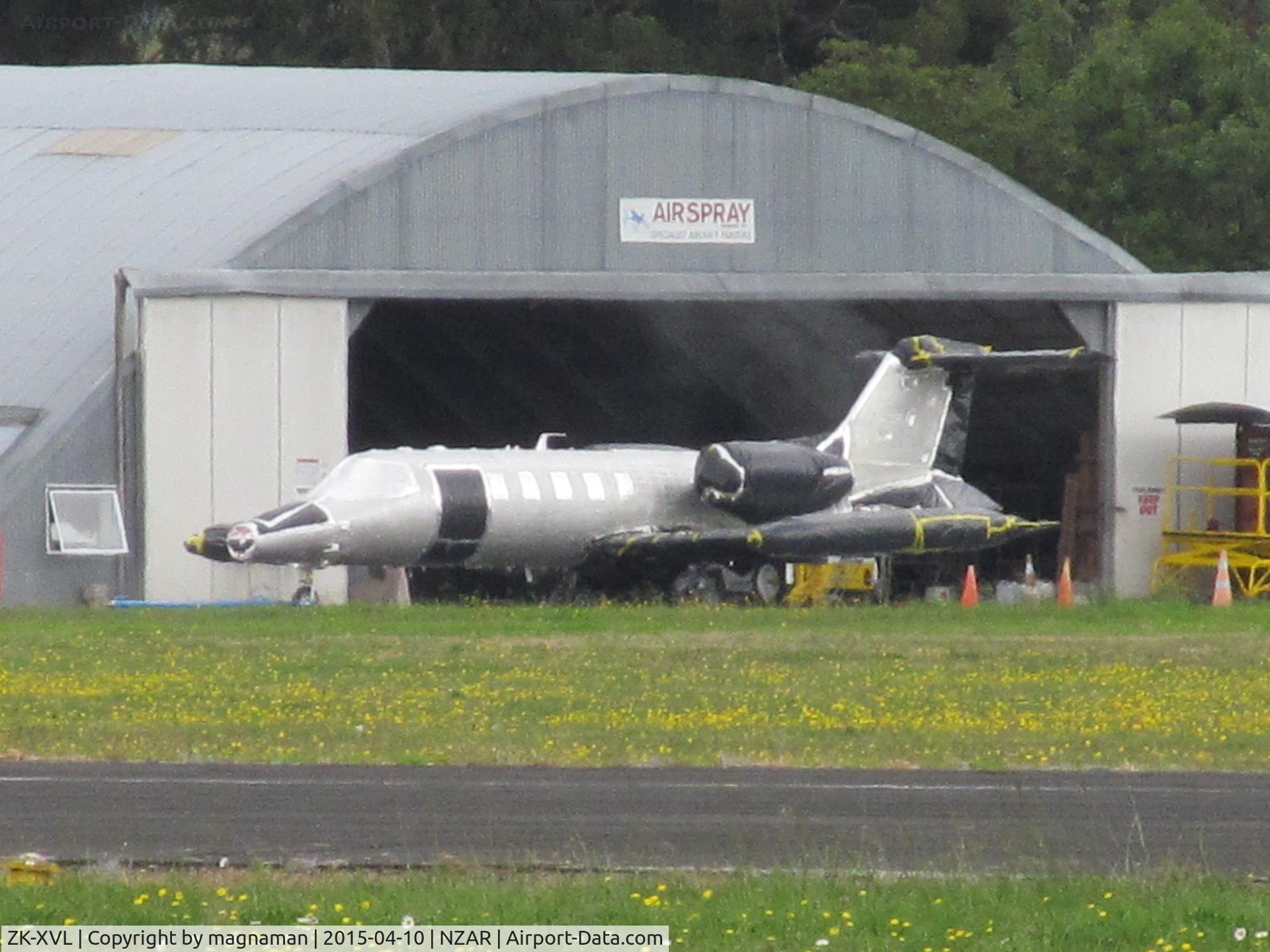 ZK-XVL, 1989 Learjet 35A C/N 35A-649, long range shot of this learjet awaiting its new paint job. Hope not boring all white again.