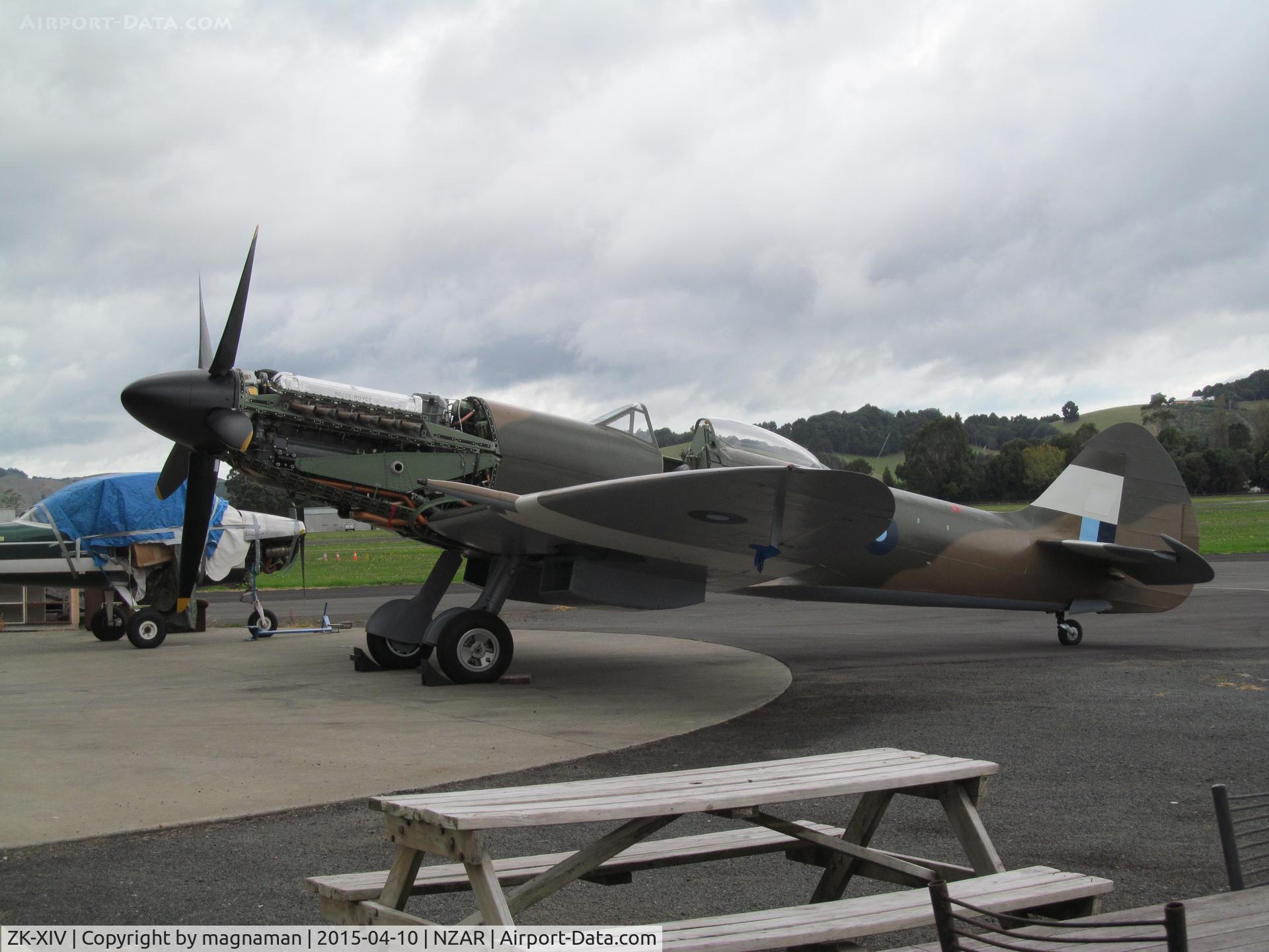 ZK-XIV, 1945 Supermarine 379 Spitfire FR.XIV C/N 6S/648269, Now back flying again - outside restoration hangar at Ardmore.