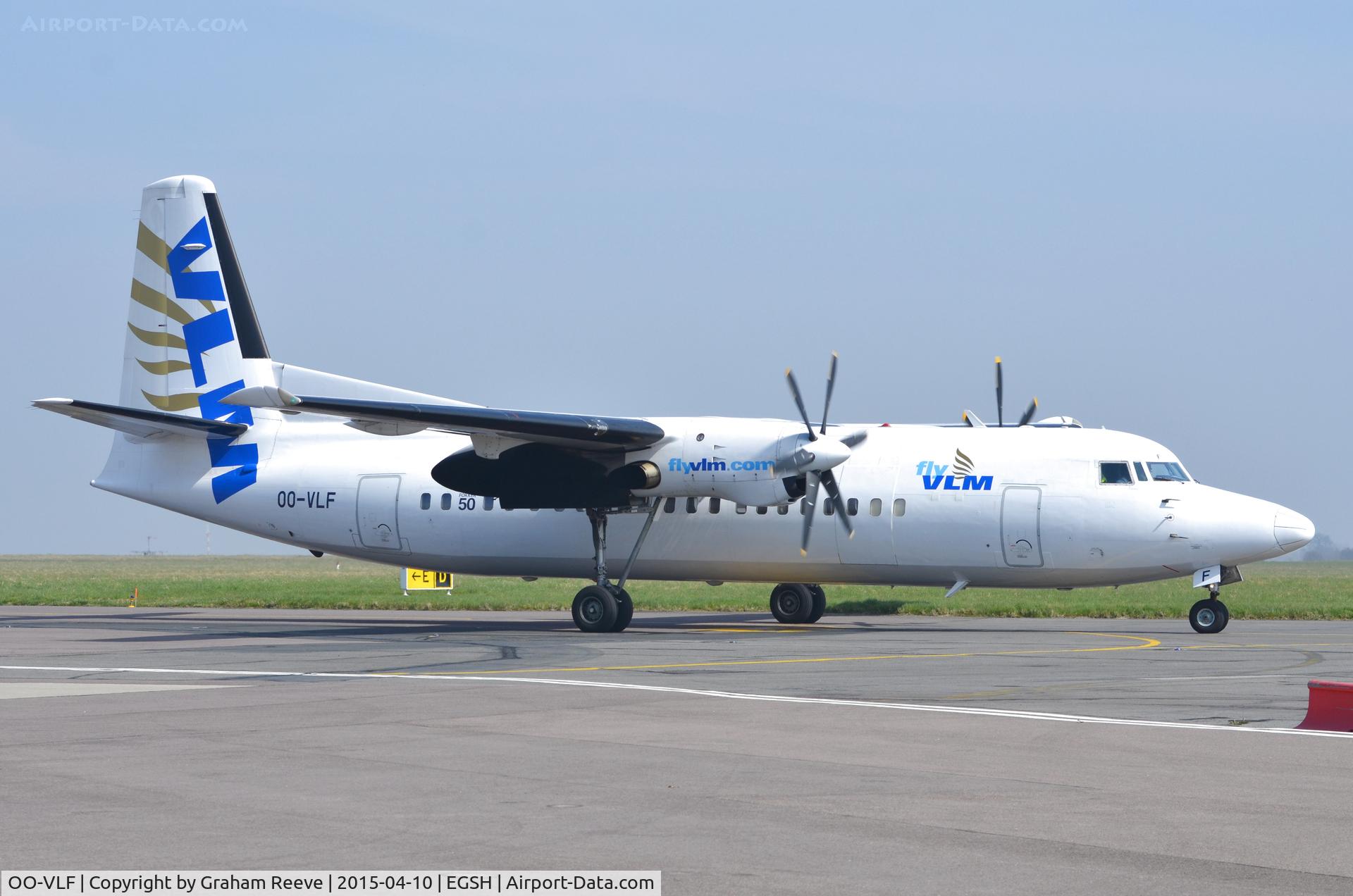OO-VLF, 1991 Fokker 50 C/N 20208, Just landed at Norwich.