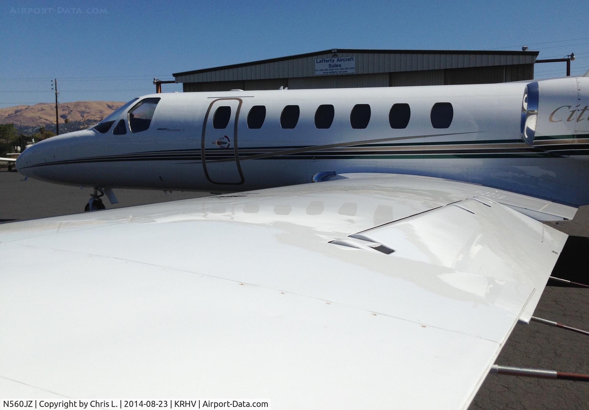 N560JZ, 1990 Cessna 560 Citation Ultra C/N 560-0017, A rare transient 1990 Cessna Citation Ultra sitting in front of the Lafferty Aircraft Sales hangar.