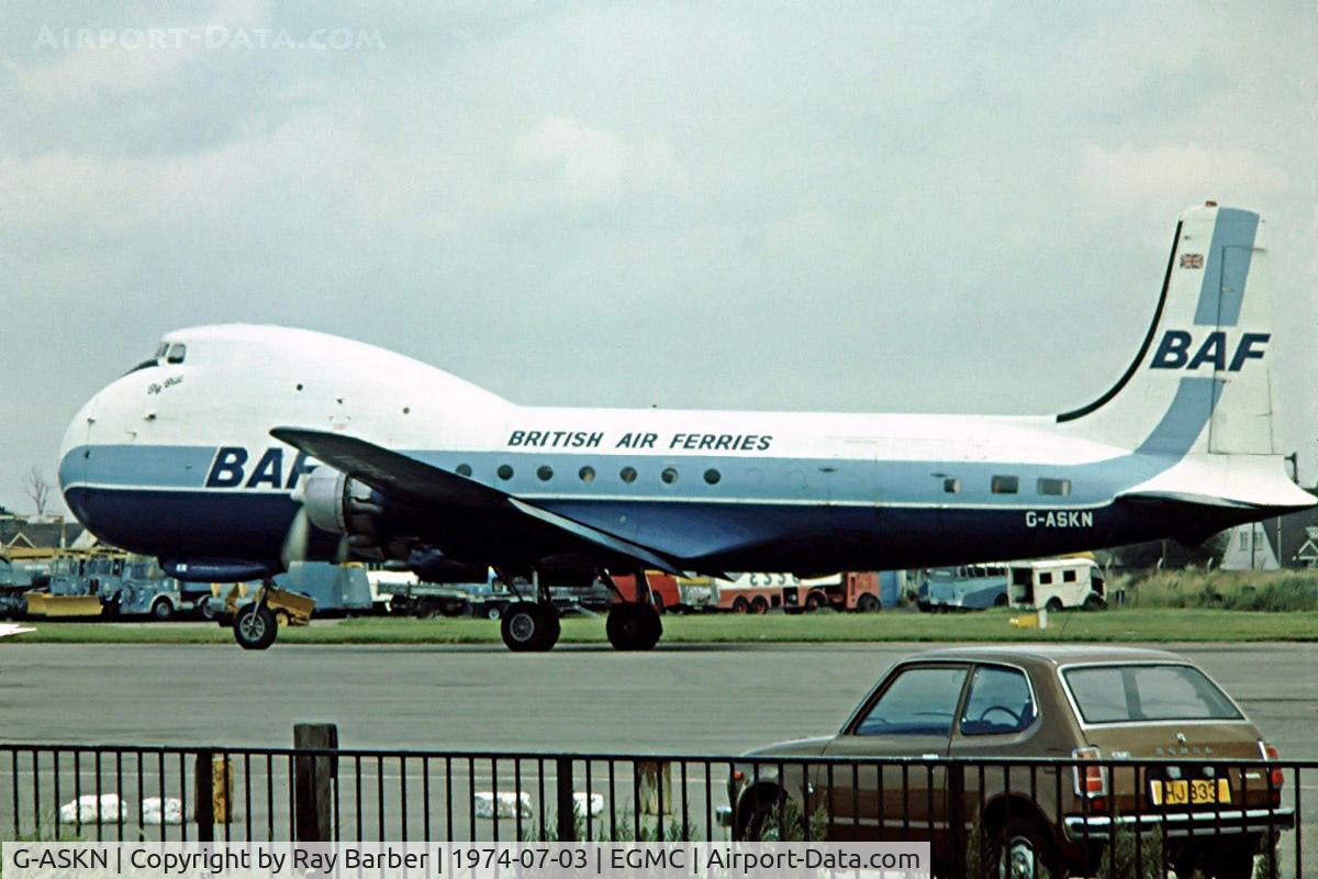 G-ASKN, 1964 Aviation Traders ATL-98 Carvair C/N 3058/ATL98/13, Aviation Traders ATL-98 Carvair [13] (British Air Ferries) Southend~G 03/07/1974. From a slide.
