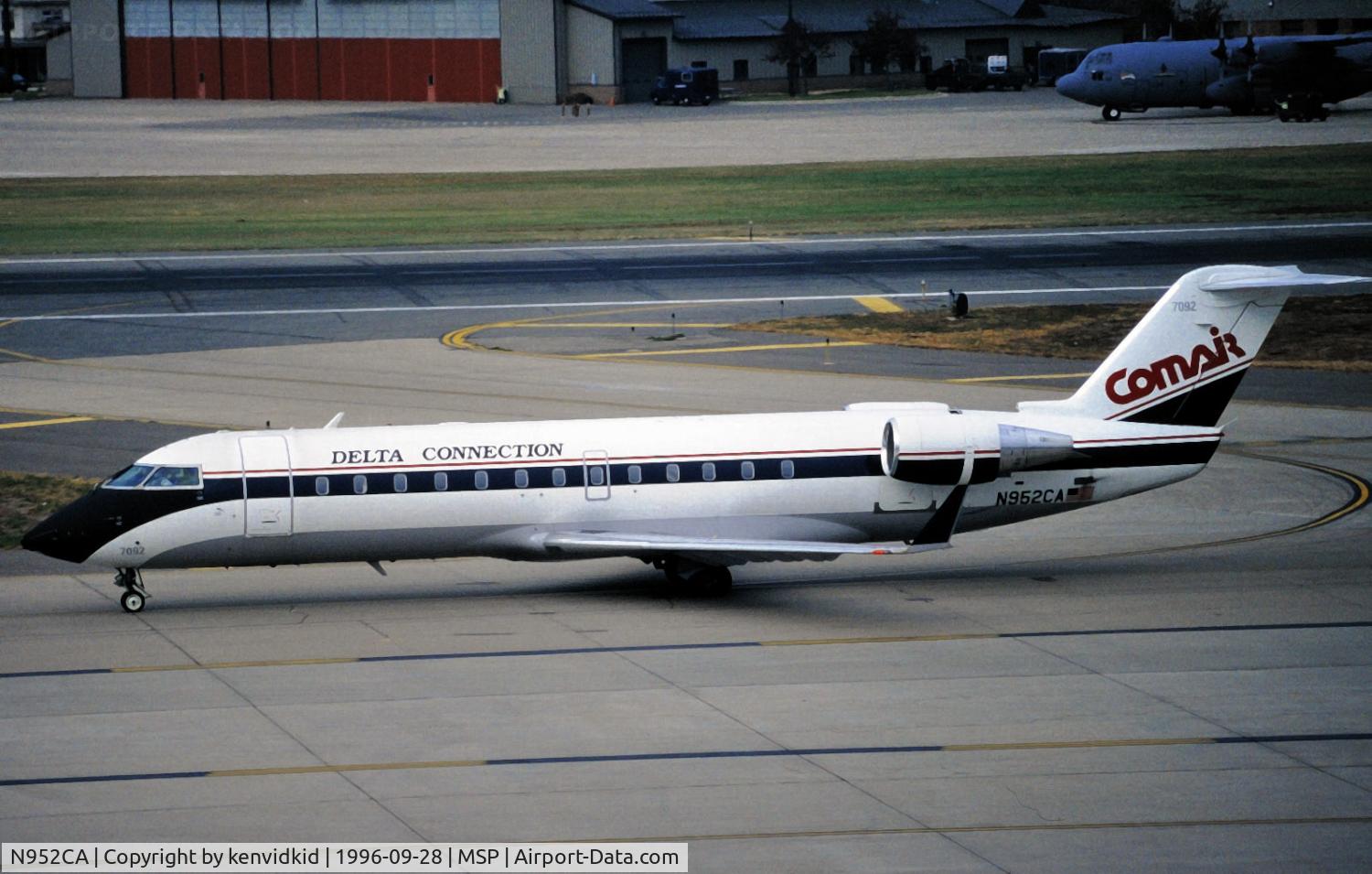N952CA, 1995 Canadair CRJ-100ER (CL-600-2B19) C/N 7092, Copied from slide.