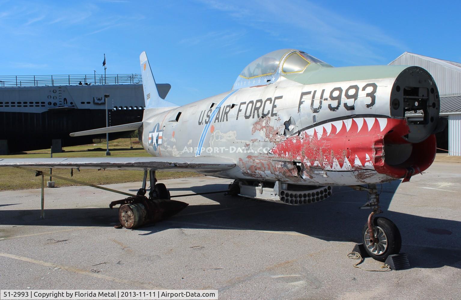 51-2993, North American F-86L Sabre C/N 177-50, Hurricane Ivan damaged F-86 at Battleship Alabama museum