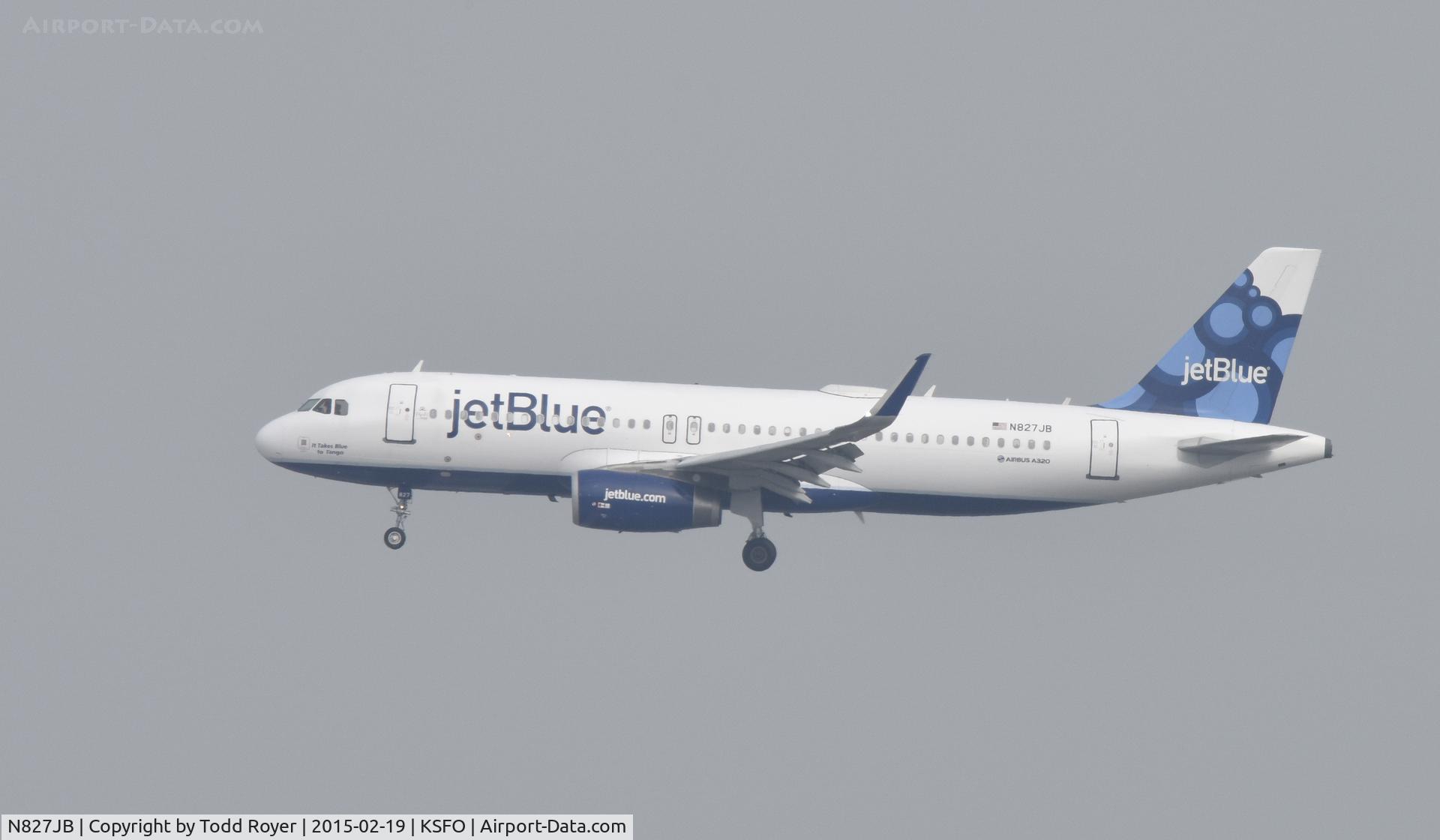 N827JB, 2013 Airbus A320-22 C/N 5677, Landing at SFO