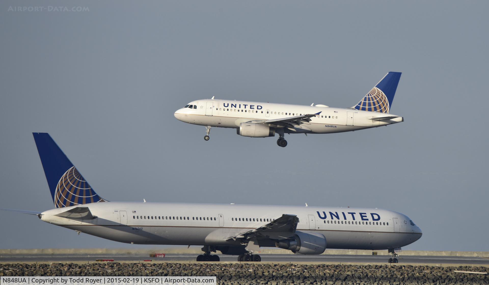 N848UA, 2002 Airbus A319-131 C/N 1647, Landing at SFO