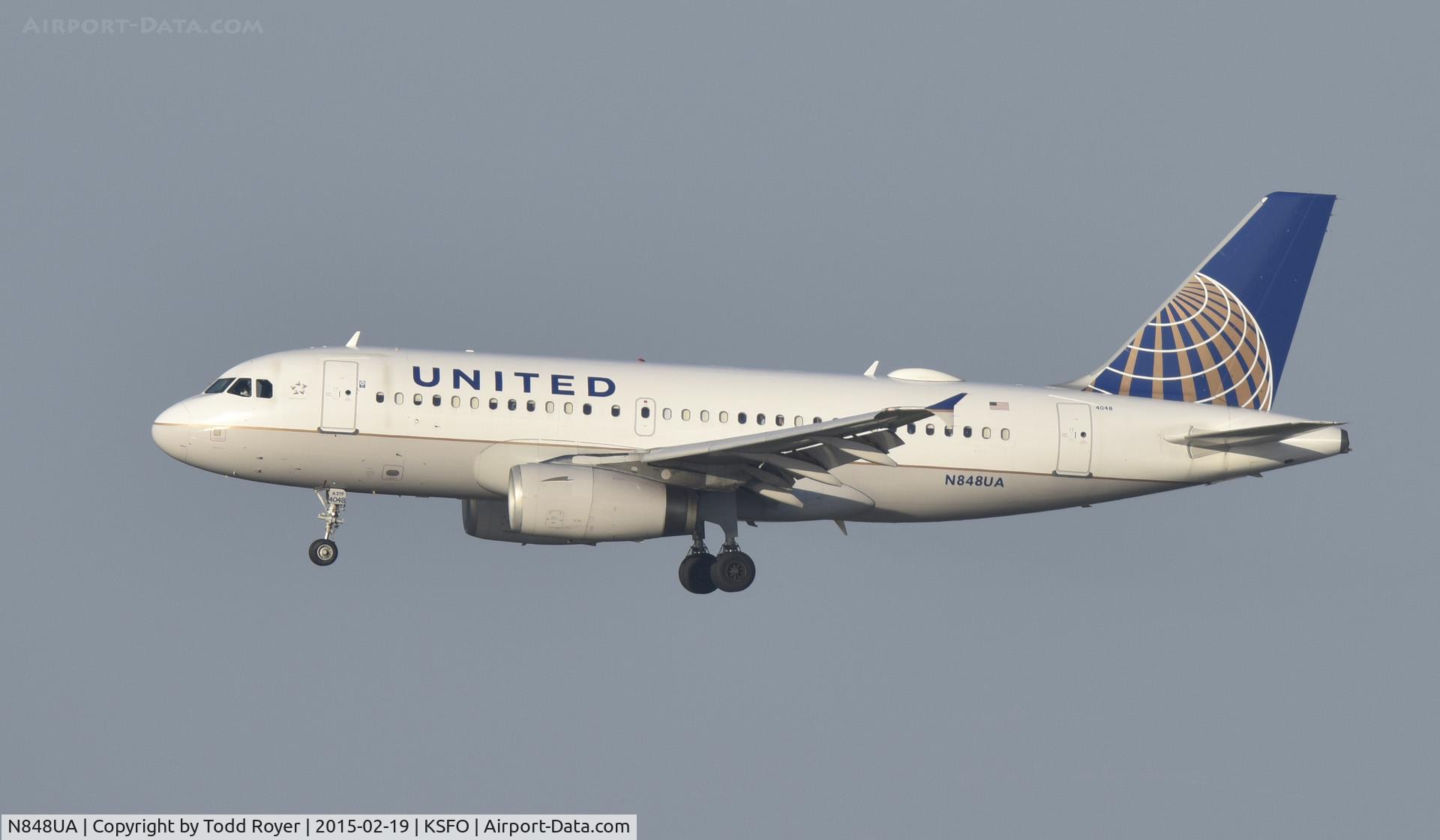 N848UA, 2002 Airbus A319-131 C/N 1647, Landing at SFO